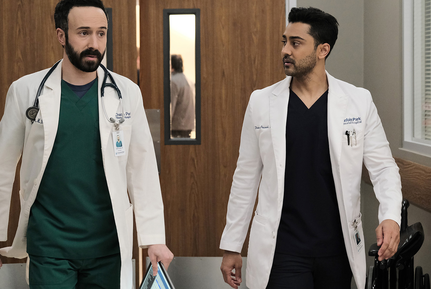 Tasso Feldman as Irving Feldman and Manish Dayal as Devon Pravesh on The Resident Season 5
