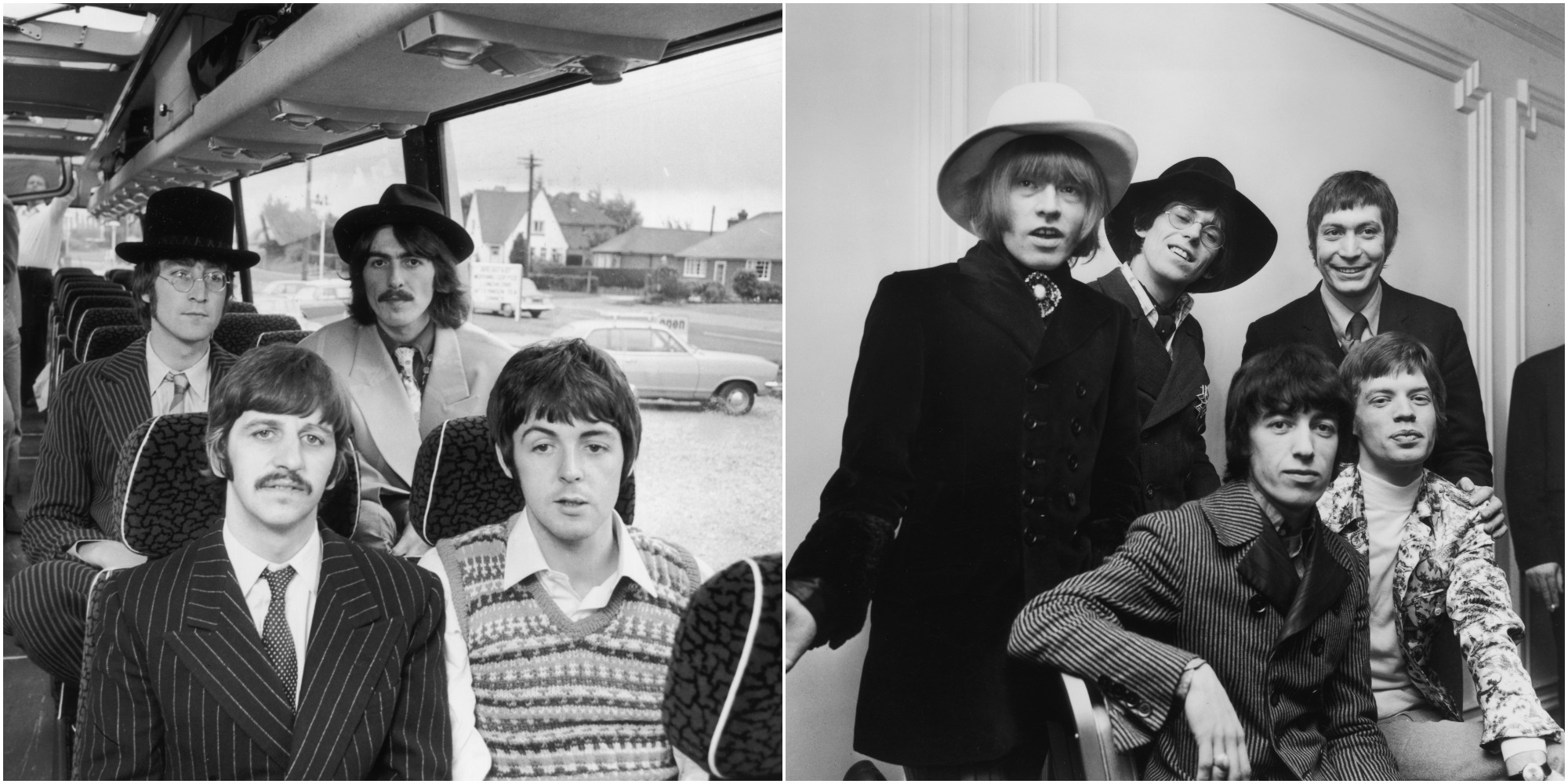 The Beatles and The Rolling Stones in side by side images.
