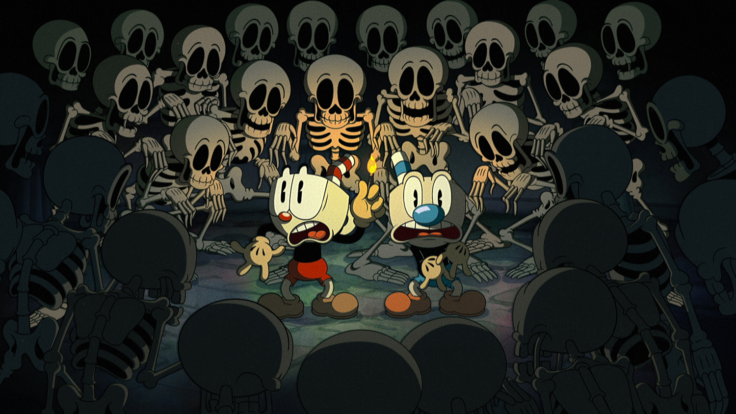 Tru Valentino as Cuphead and Frank Todaro as Mugman in The Cuphead Show