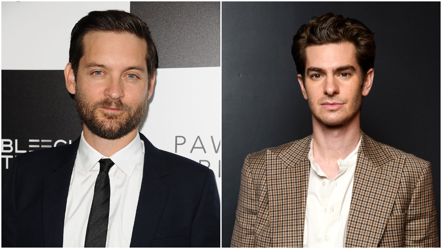 Tobey Maguire attends the premiere of "Pawn Sacrifice" in 2015 // Andrew Garfield attends the Film Independent Screening of "Tick, Tick... Boom!" in 2021