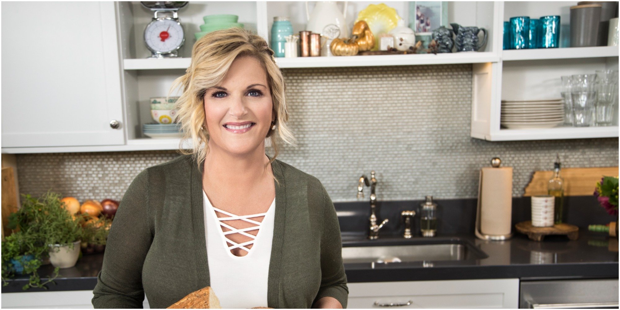 Trisha Yearwood poses in her kitchen.