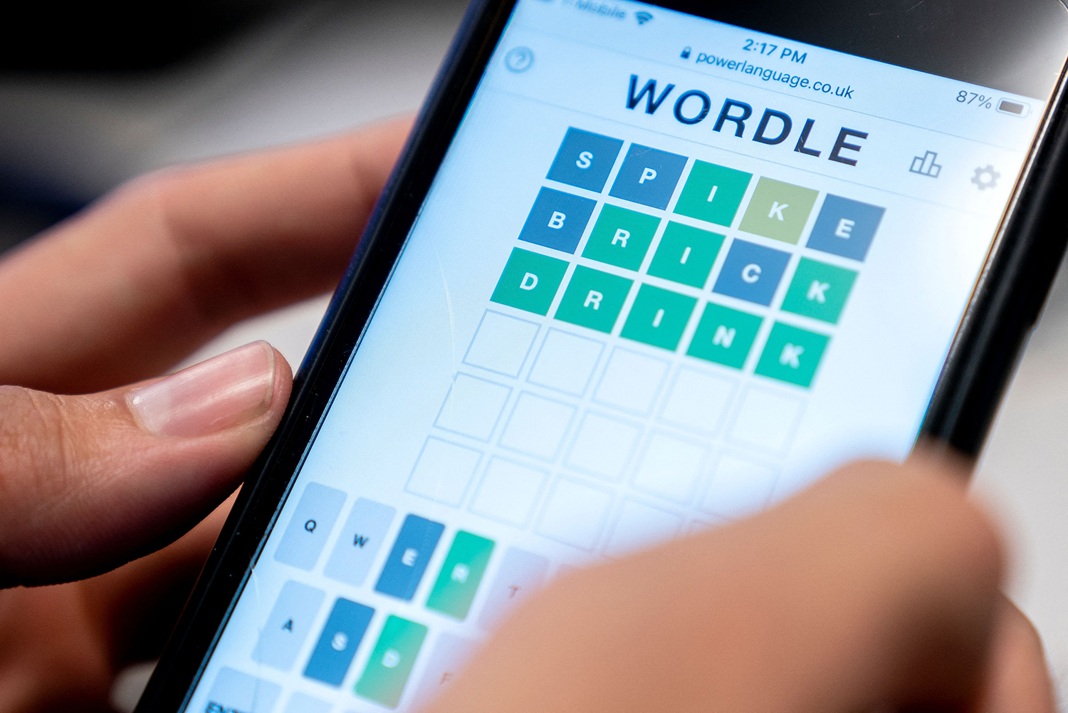 The web-based word game Wordle being played on a mobile phone