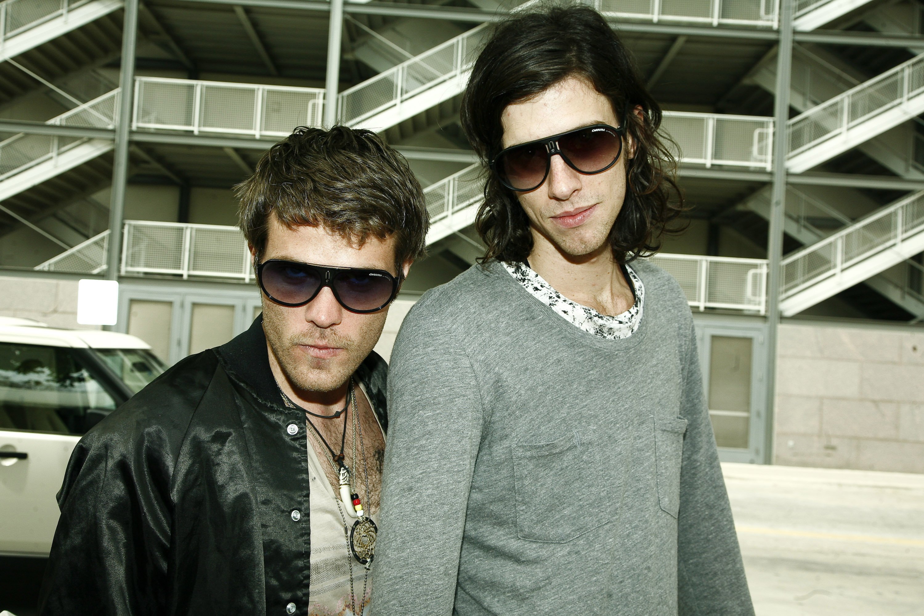 Sean Foreman and Nathaniel Motte of the band 3OH!3 wearing sunglasses