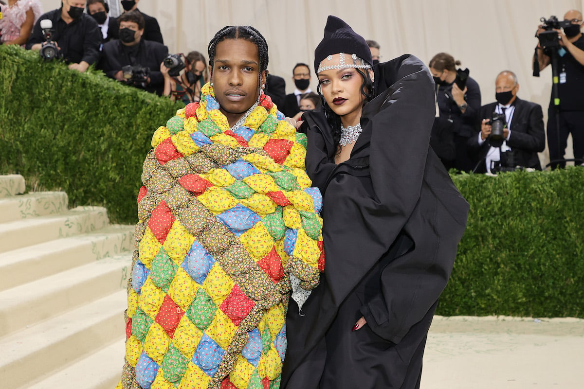 A$AP Rocky and Rihanna pose together at the 2021 Met Gala.