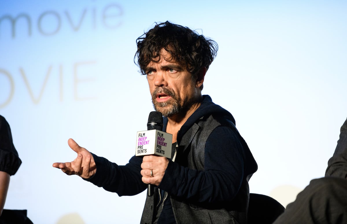 Actor Peter Dinklage speaks to the audience at a screening of 'Cyrano'