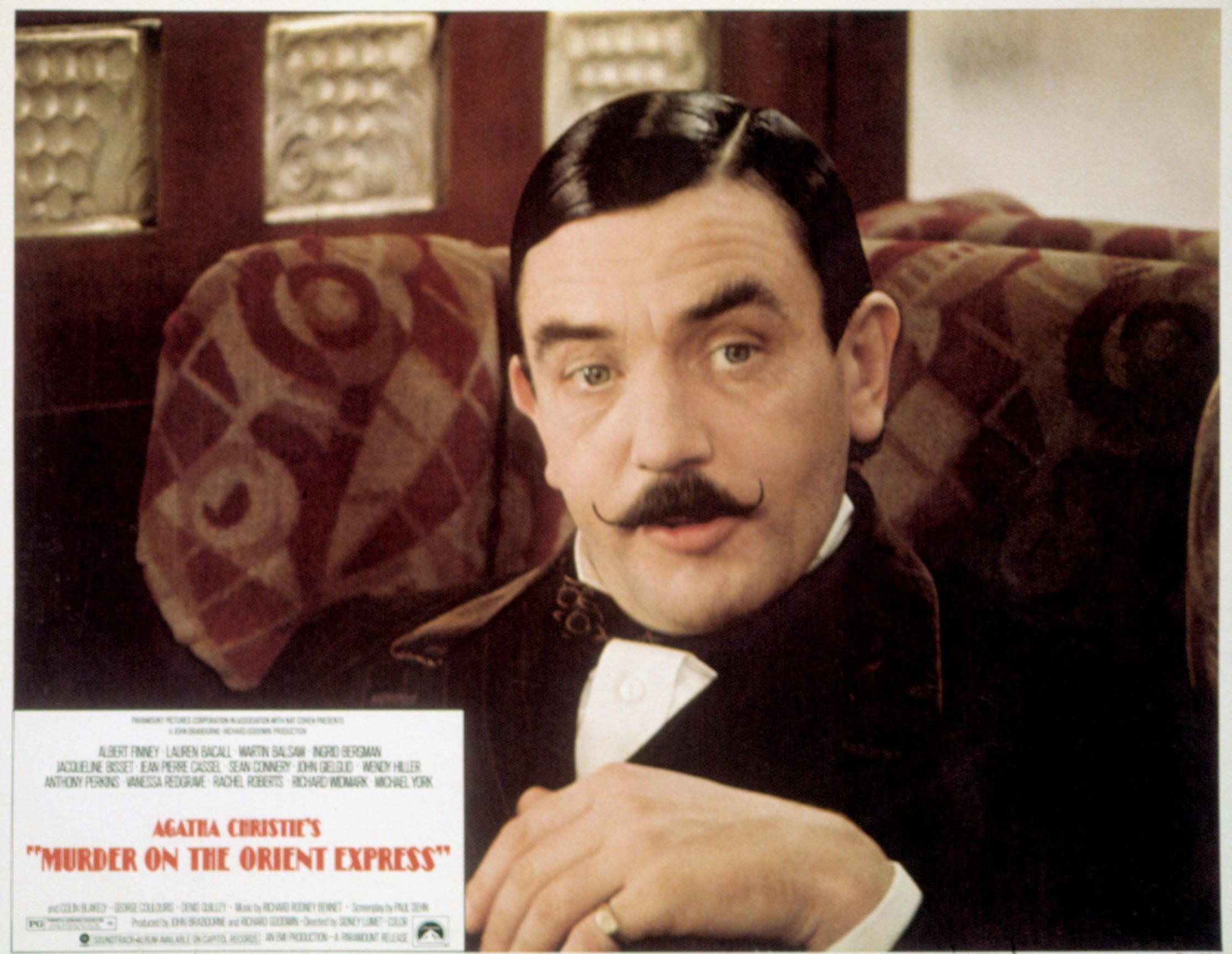 Photo of Albert Finney on a poster advertising 'Murder on the Orient Express'