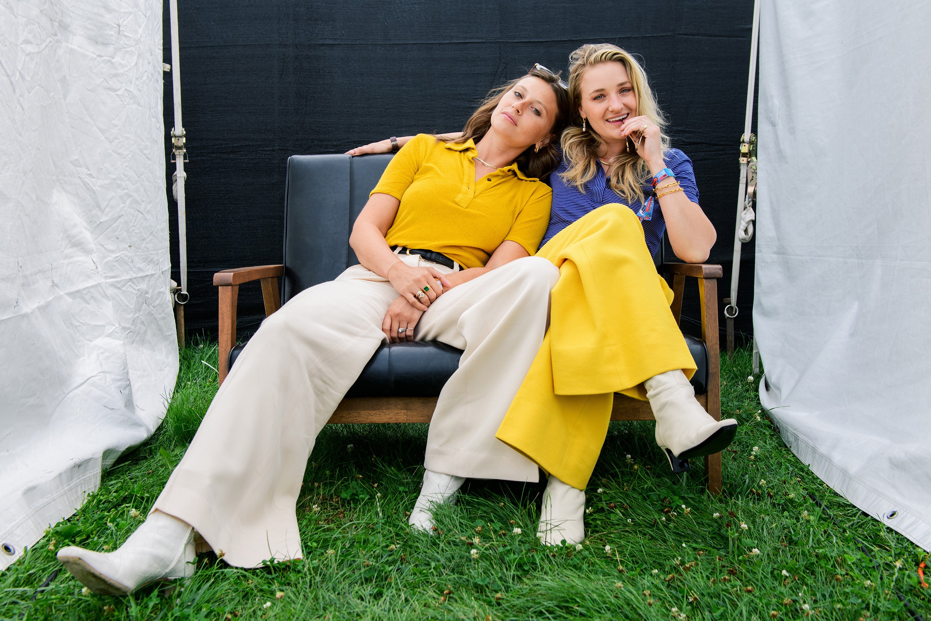 Aly Michalka (L) and AJ Michalka of Aly & AJ pose backstage on day two of Lollapalooza