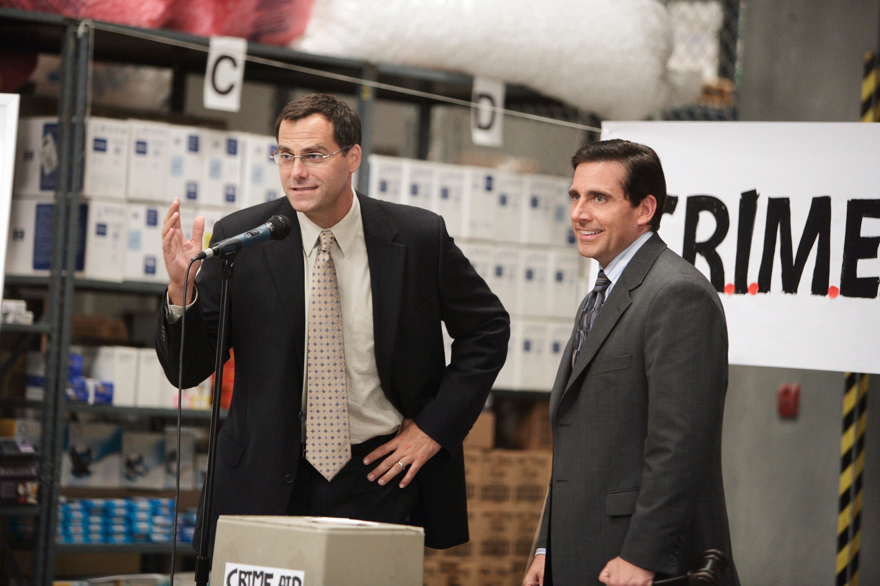 Andy Buckley as David Wallace and Steve Carell as Michael Scott in 'The Office'