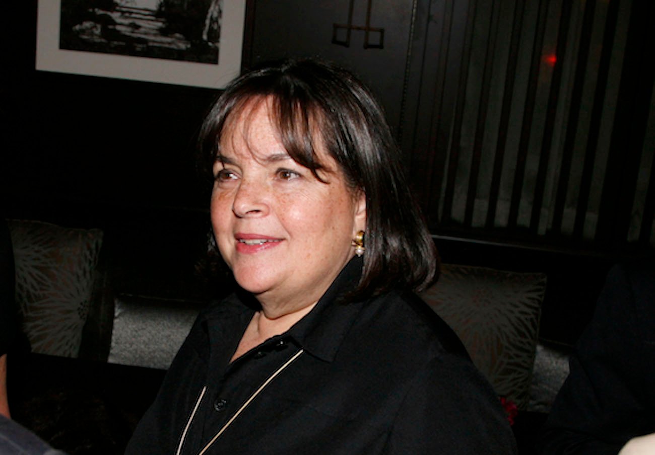 Ina Garten looks on wearing a black shirt