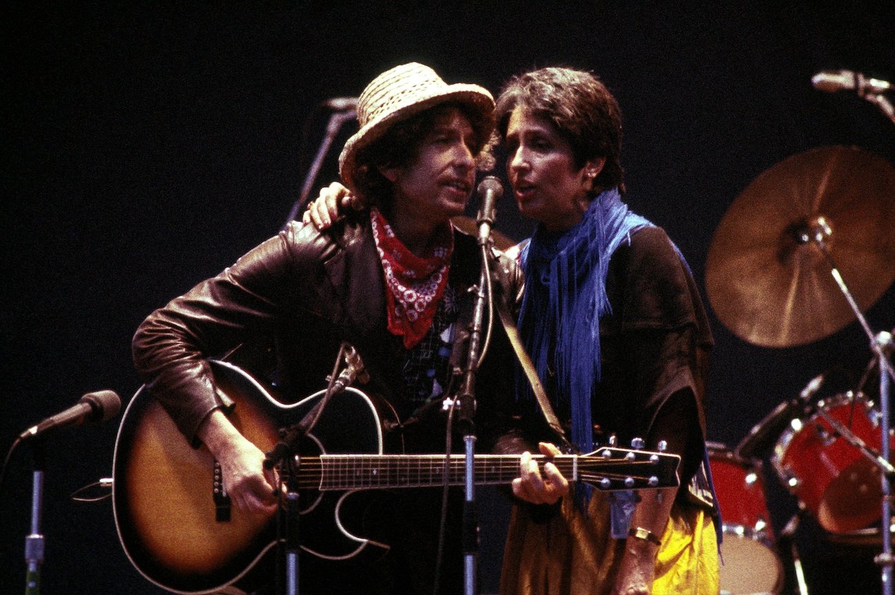 Bob Dylan and Joan Baez performing together in Germany, 1984.