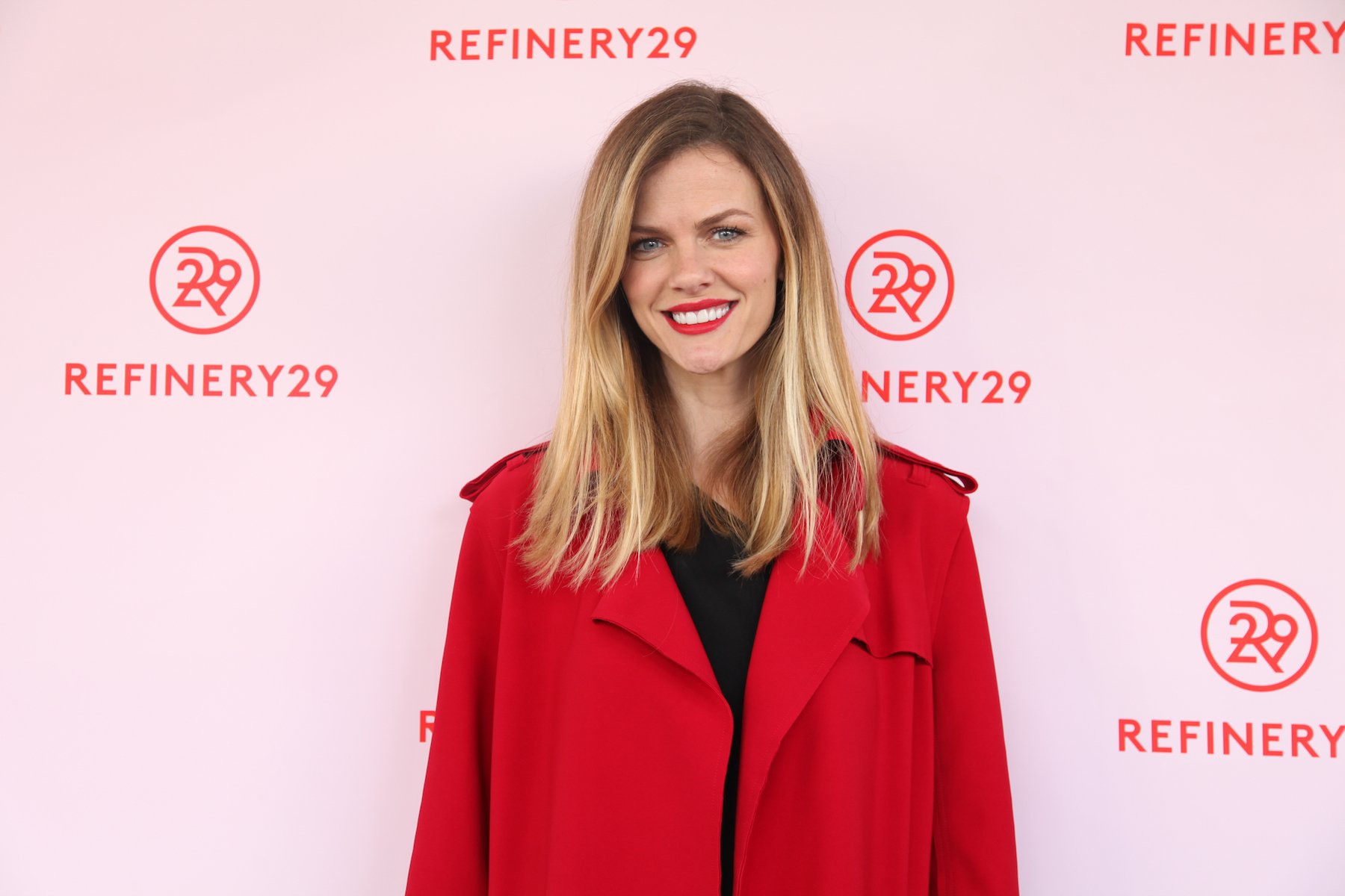 Actress and Chief Design Officer of Finery.com Brooklyn Decker poses for photos outside Refinery29's HER BRAIN Insights panel at Hint Water Headquarters on March 22, 2017 in San Francisco, California.
