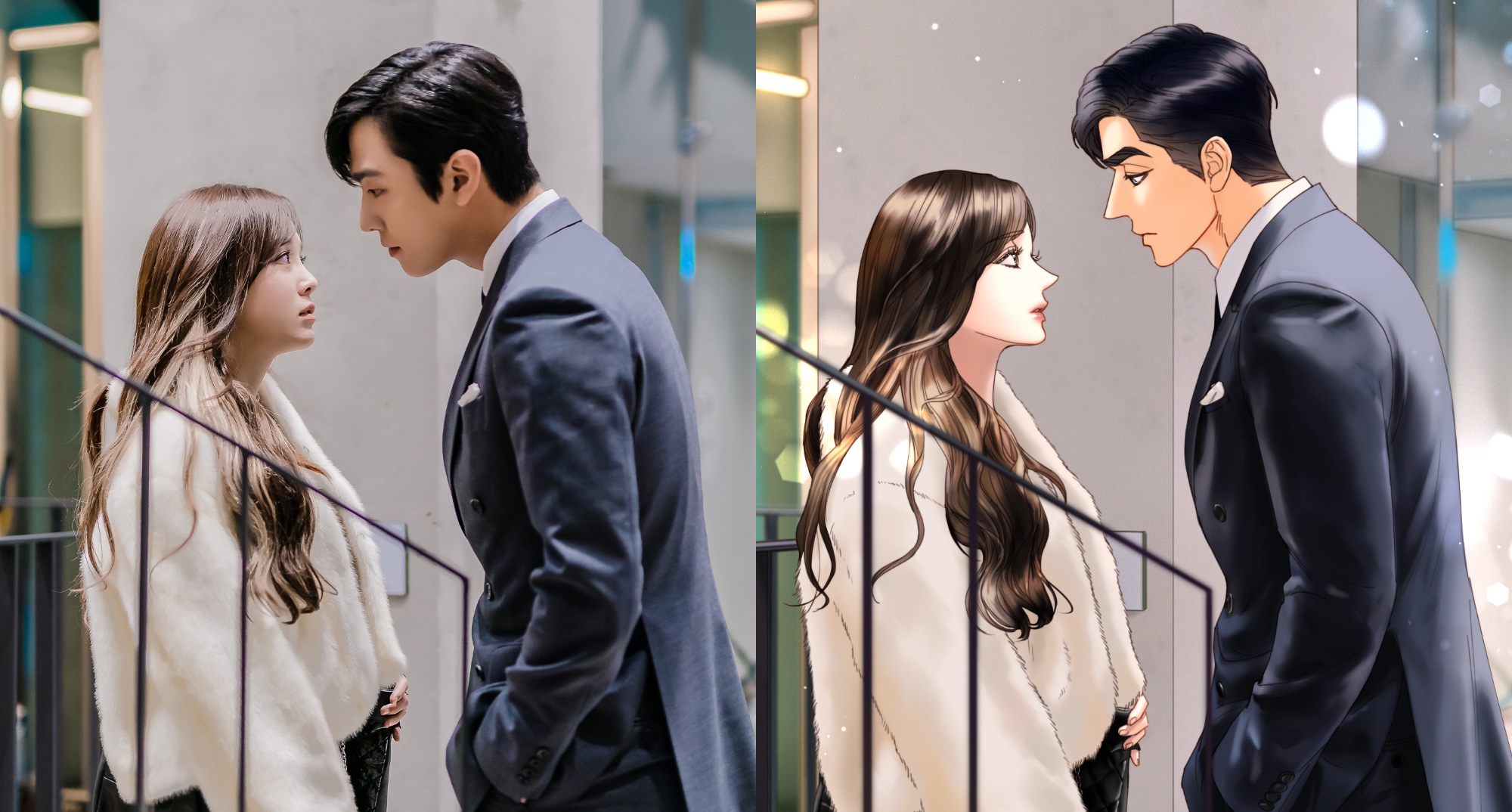 'Business Proposal' 2022 Netflix K-drama and webtoon original with main character facing each other.