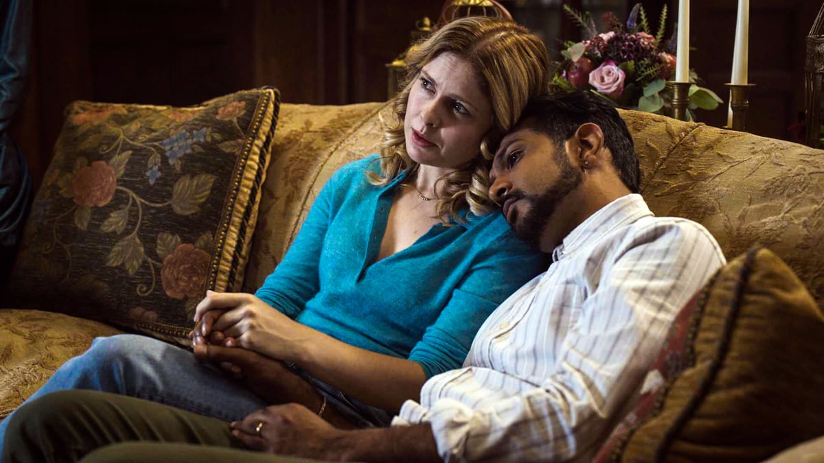 Rose McIver and Utkarsh Ambudkar as Sam and Jay from CBS 'Ghosts'