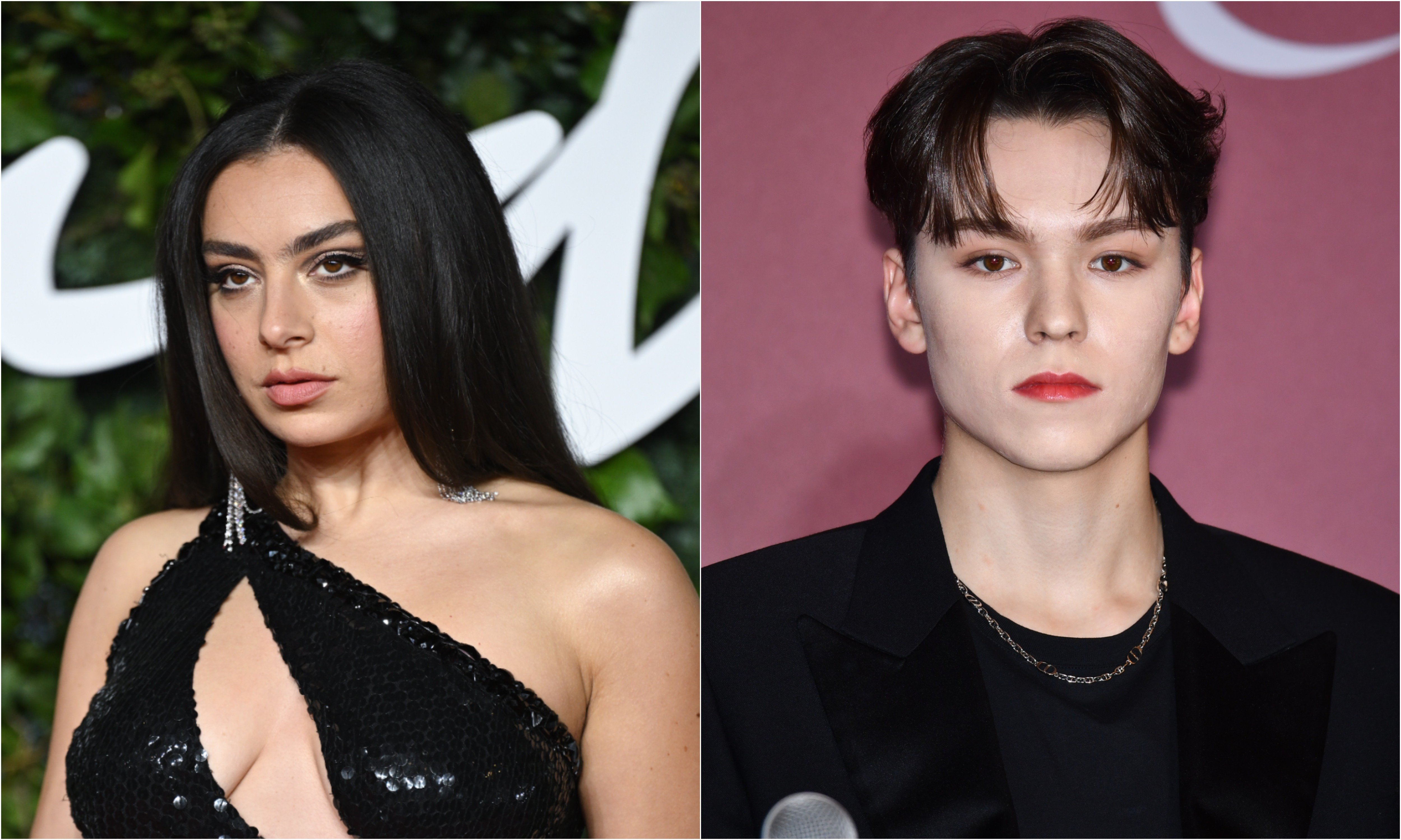 A joined photo of Charli XCX and Seventeen's Vernon