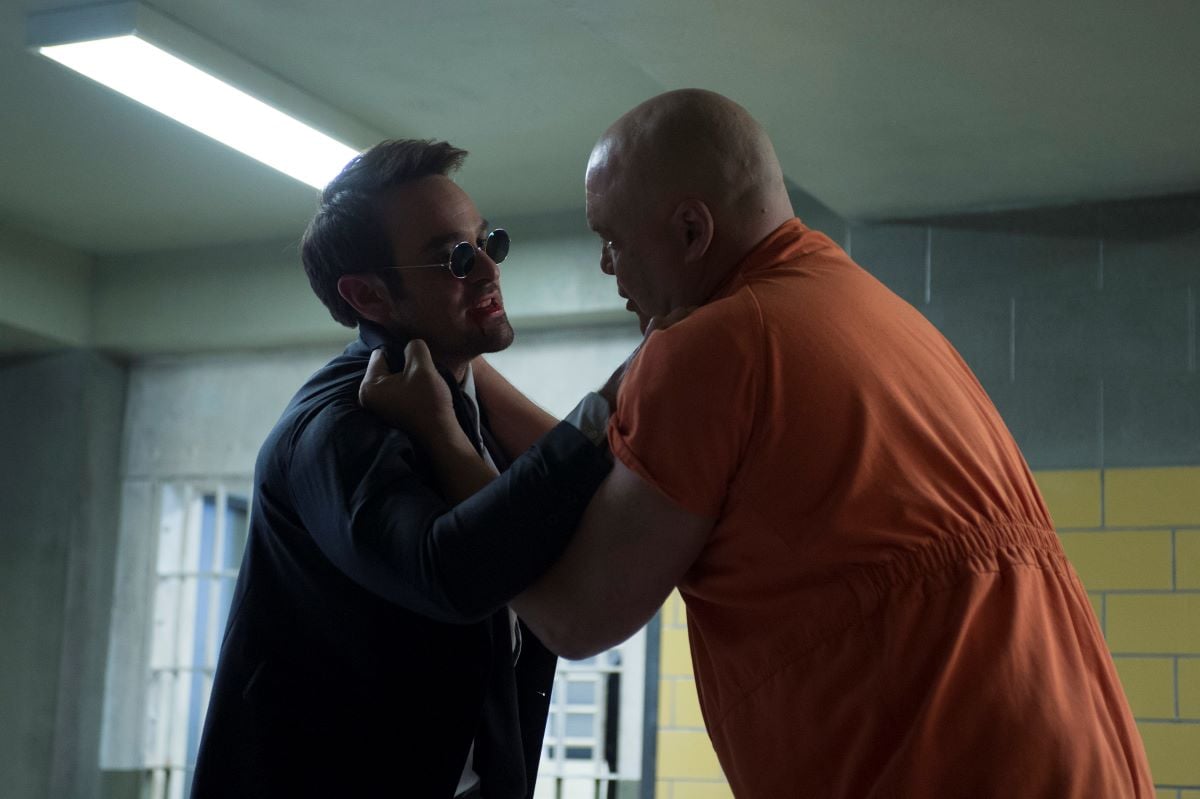 Charlie Cox as Matt Murdock and Vincent D'Onofrio as Wilson Fighting each other in 'Daredevil' Season 2