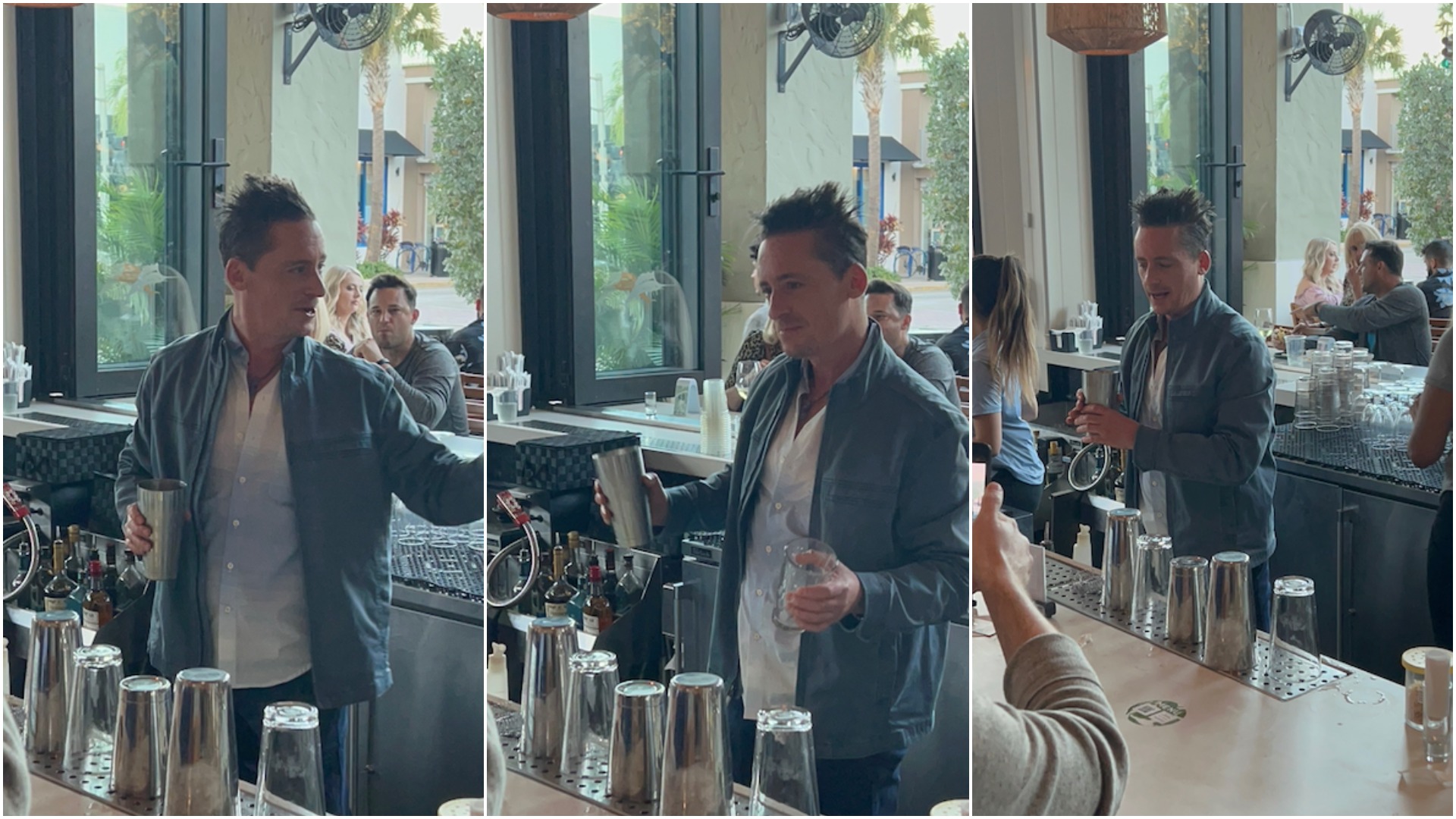 Chef Ben Robinson pouring drinks for fans at the Tommy Bahama Marlin Bar in Ft. Lauderdale, Florida