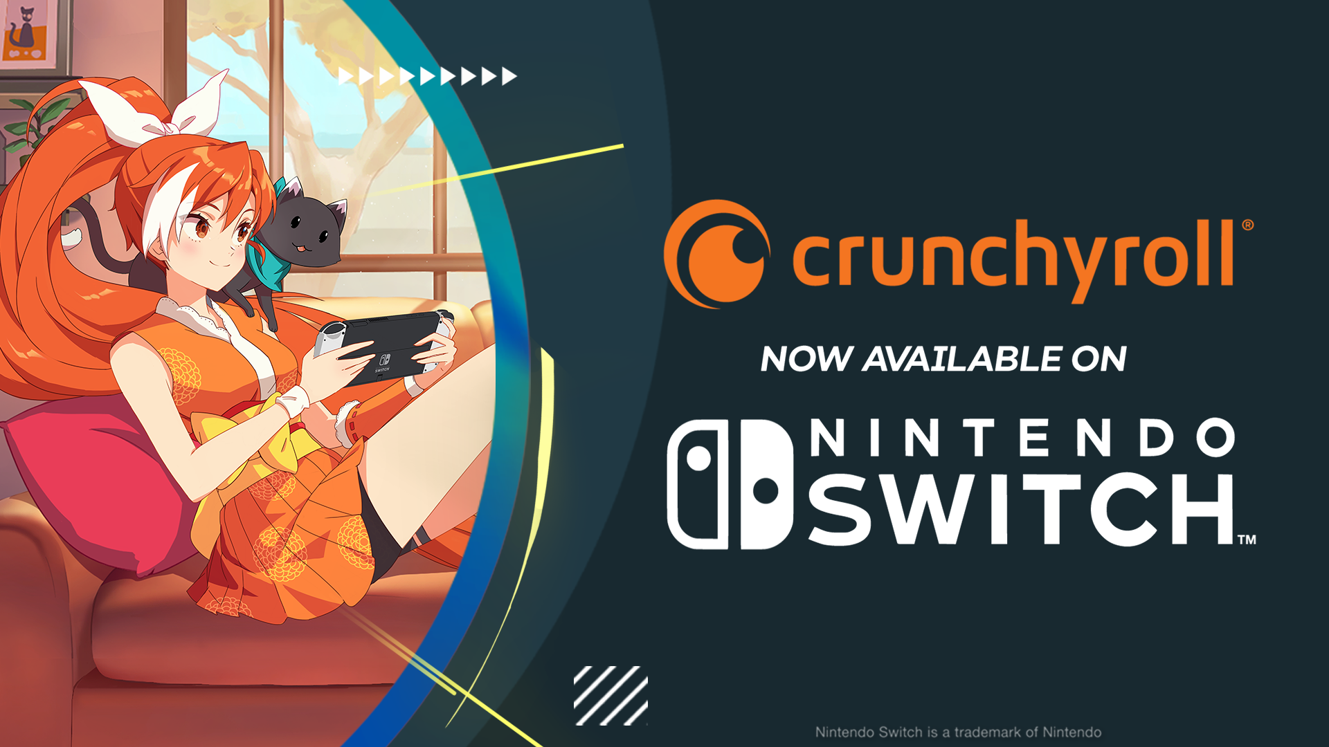 Crunchyroll graphic announcing that the app is available for Nintendo Switch.