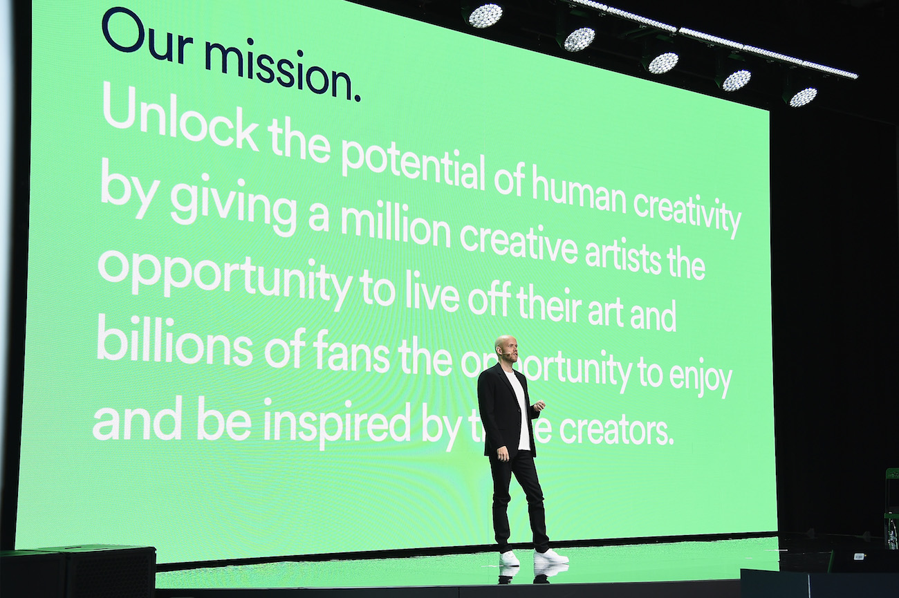Daniel Ek speaking during Spotify Investor Day in New York, 2018.