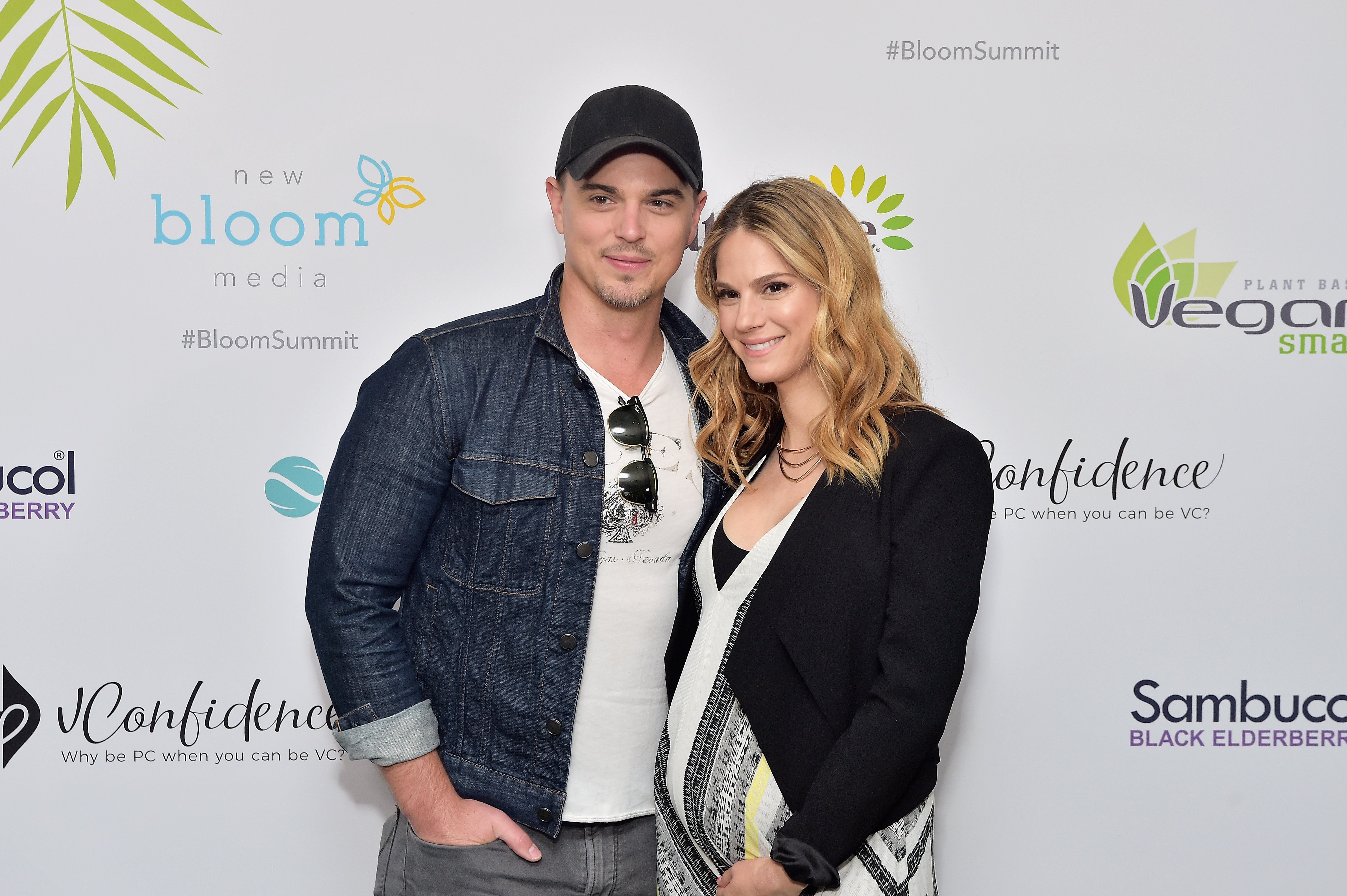 'The Bold and the Beautiful' actor Darin Brooks in a denim jacket and hat, and Kelly Kruger in a black and white dress with black blazer.