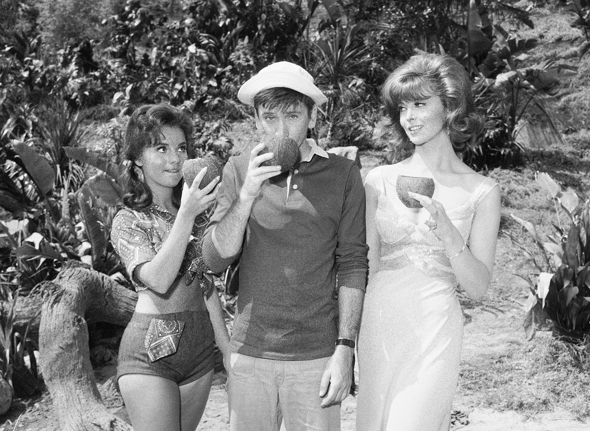 Dawn Wells (as Mary Ann Summers), Bob Denver (as Gilligan) and Tina Louise (as Ginger Grant), on set of episode 'Voodoo Something to Me'