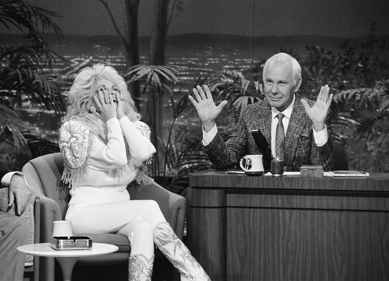 Dolly Parton during an interview with host Johnny Carson on May 8, 1991