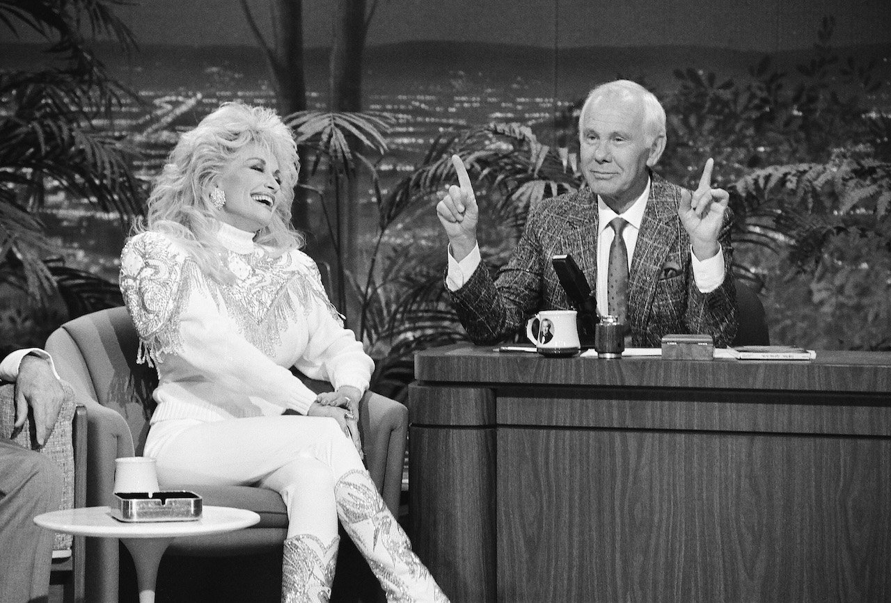 Dolly Parton during a 'Tonight Show' interview with host Johnny Carson on May 8, 1991