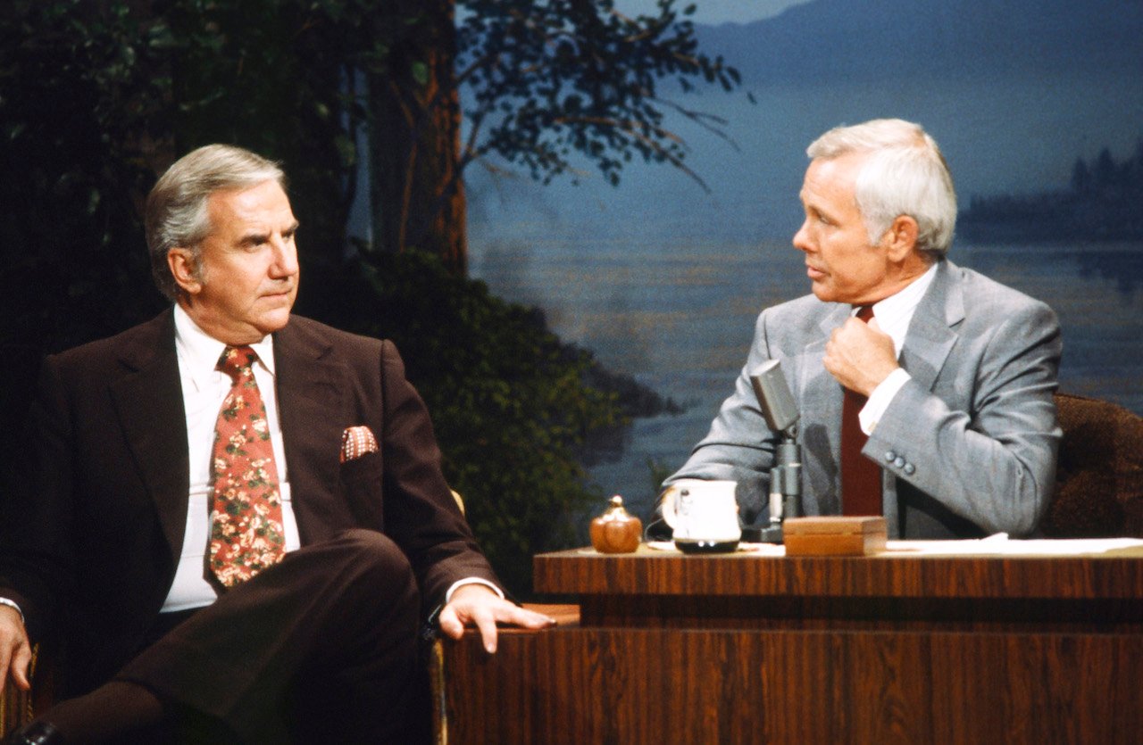 (l-r) Ed McMahon in a brown suit and Johnny Carson in a gray suit on 'The Tonight Show' on August 10, 1979.