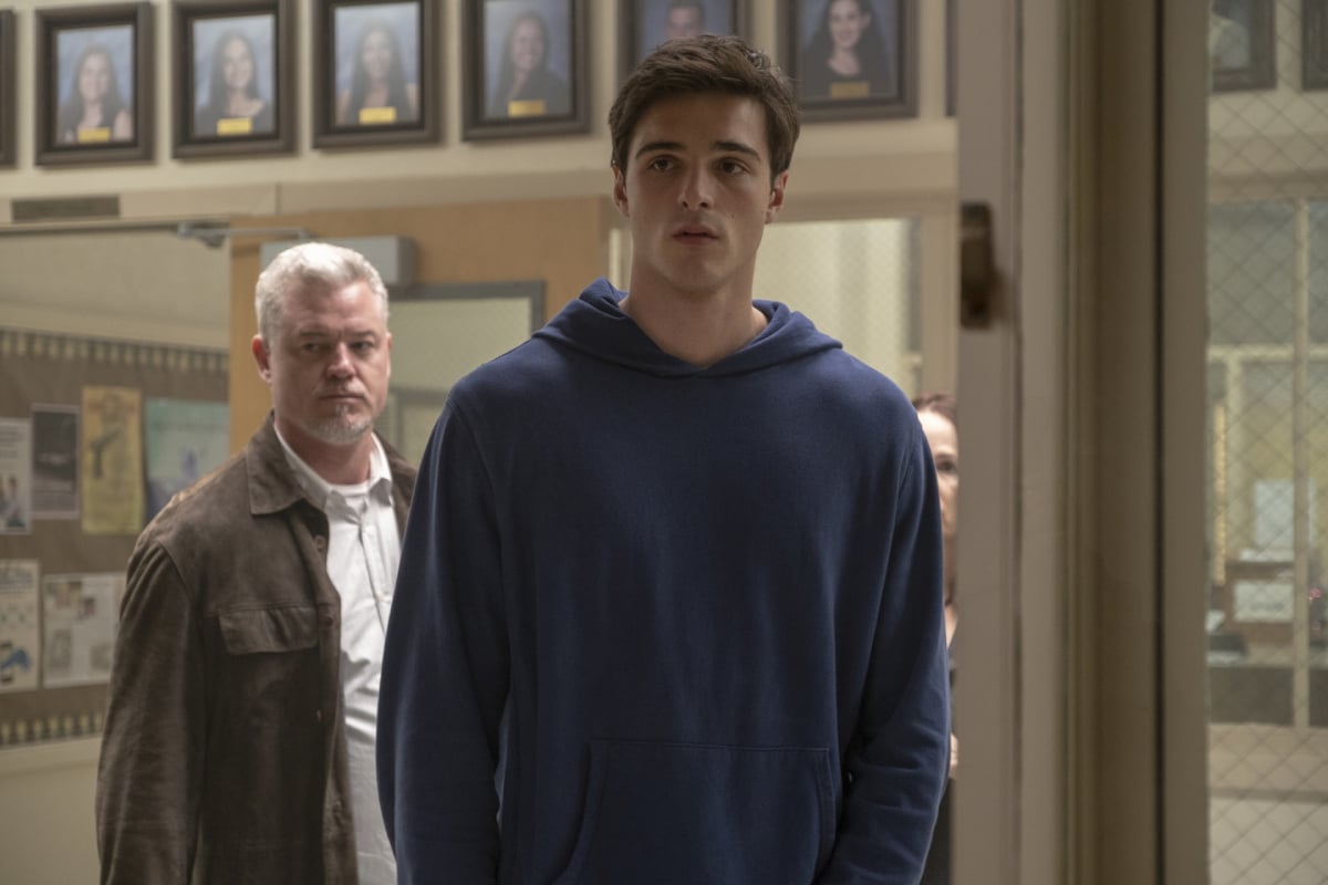 Euphoria Jacob Elordi as Nate Jacobs and Eric Dane as Cal Jacobs in a still from episode 5 of season 1
