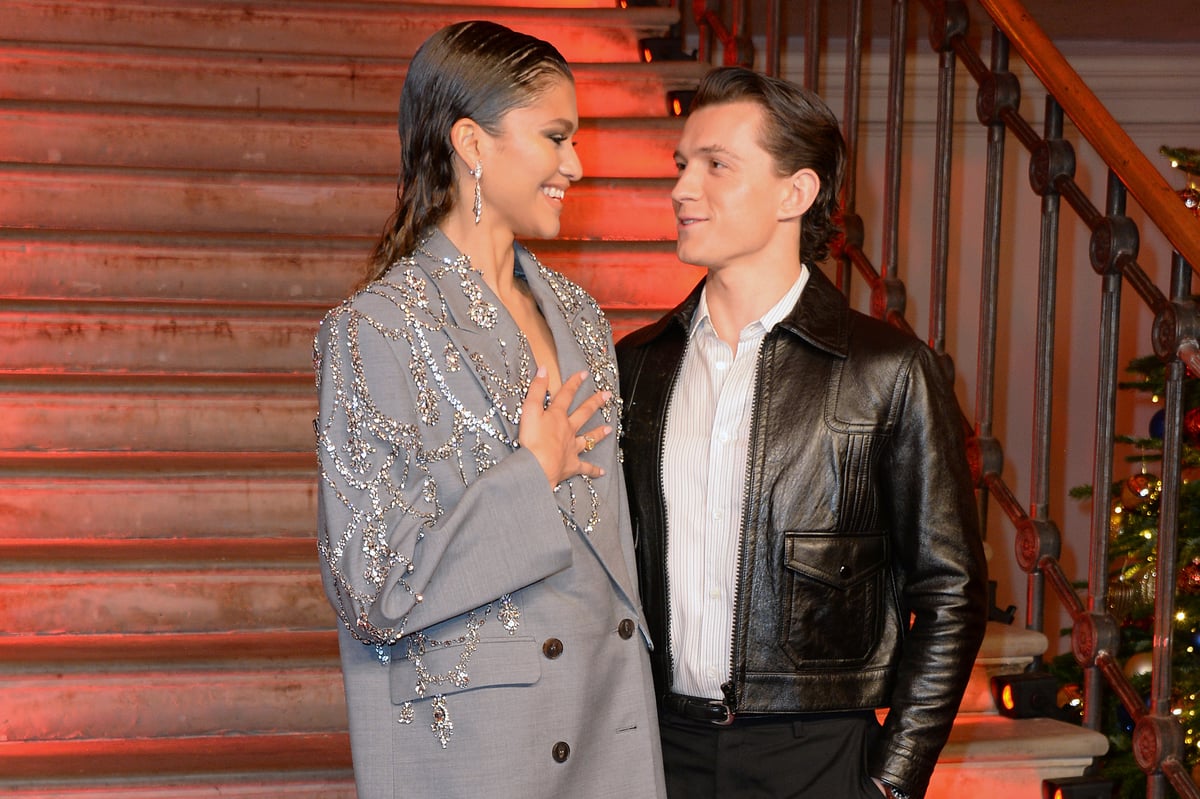 Zendaya, who stars in 'Euphoria,' with Tom Holland, who might cameo in 'Euphoria,' at photocall for 'Spider-Man: No Way Home'