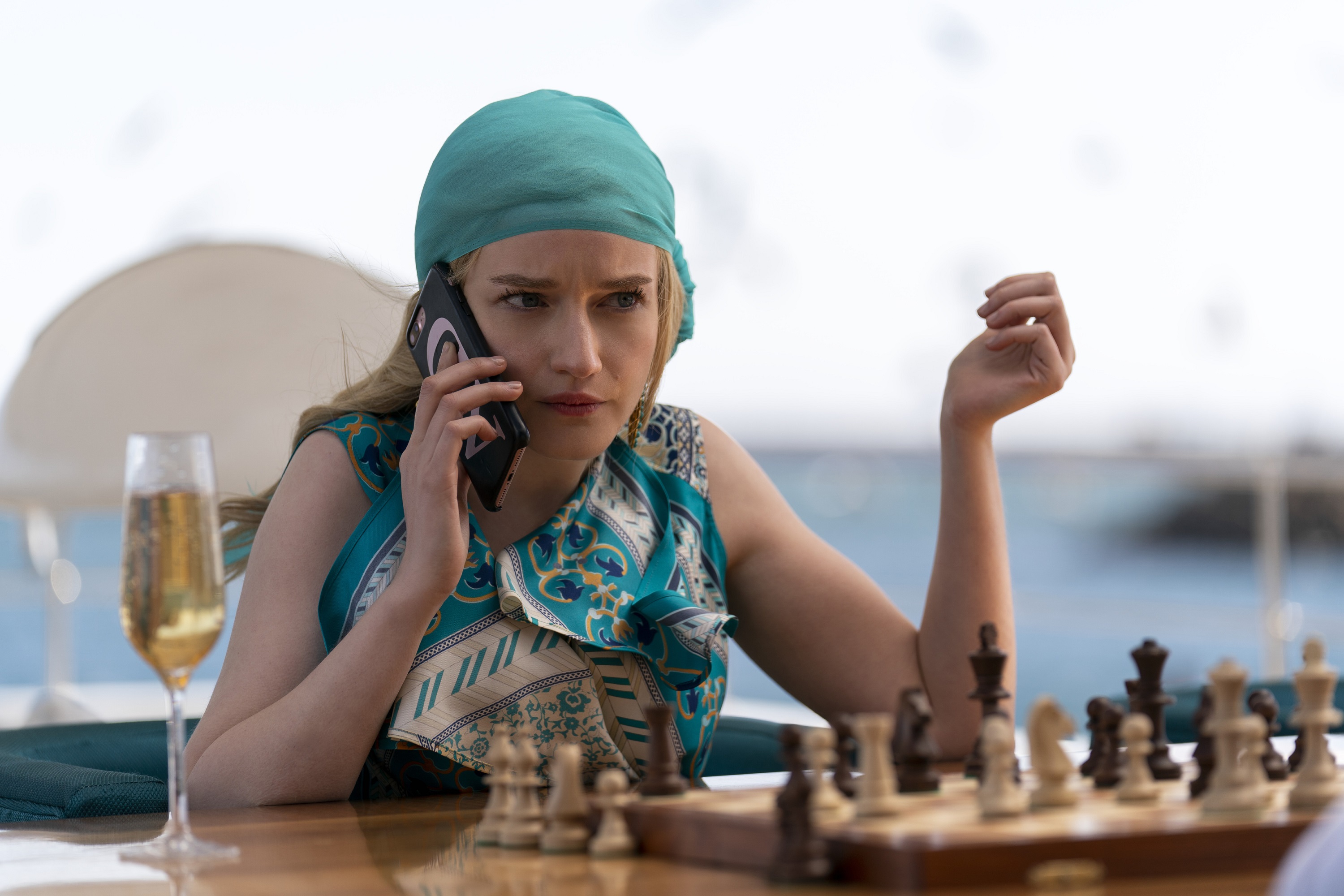 'Inventing Anna' cast member Julia Garner portrays Anna Sorokin on the phone