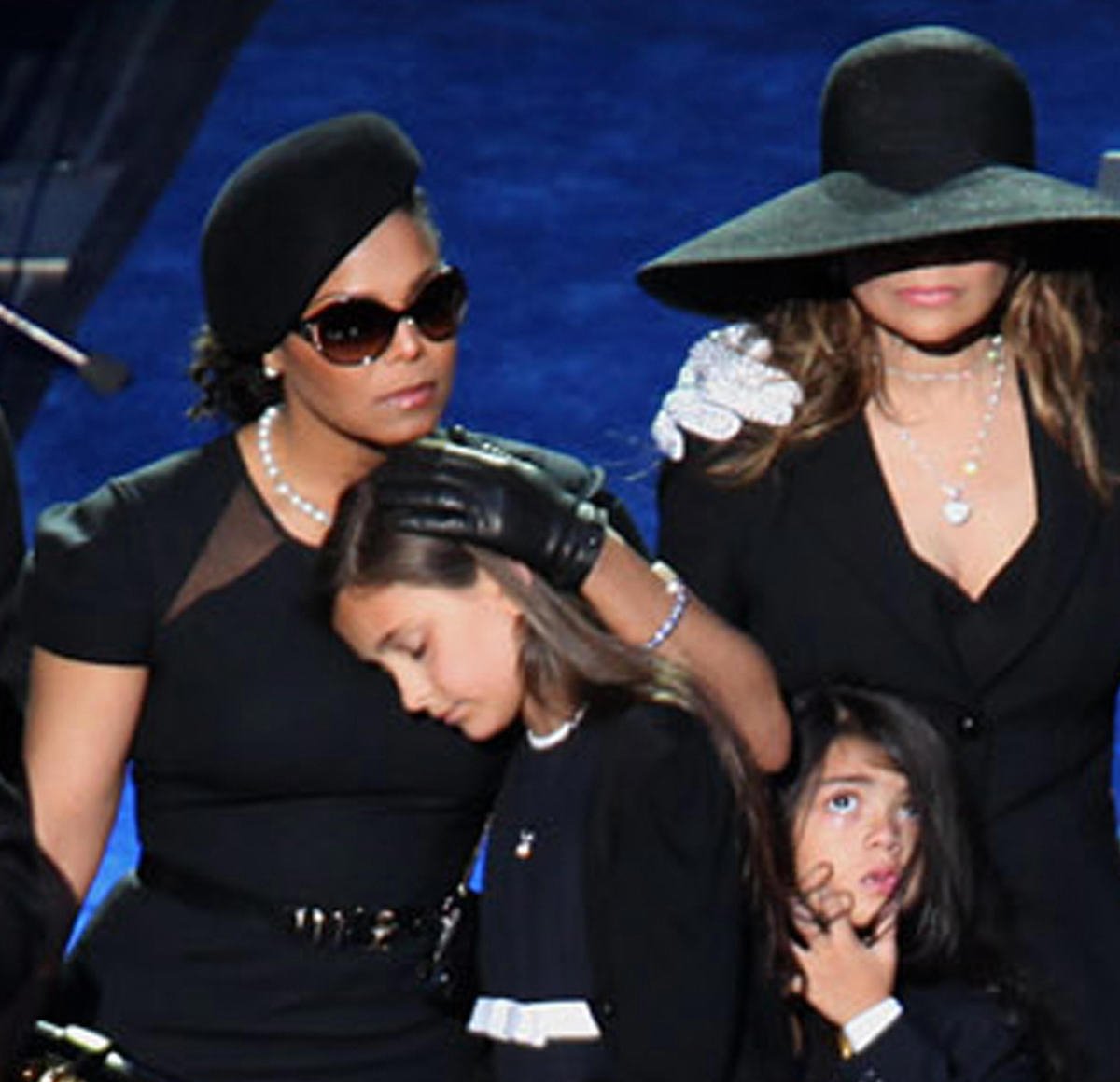 Janet Jackson, LaToya Jackson, Paris Jackson, and Blanket Jackson attend Michael Jackson's public memoiral