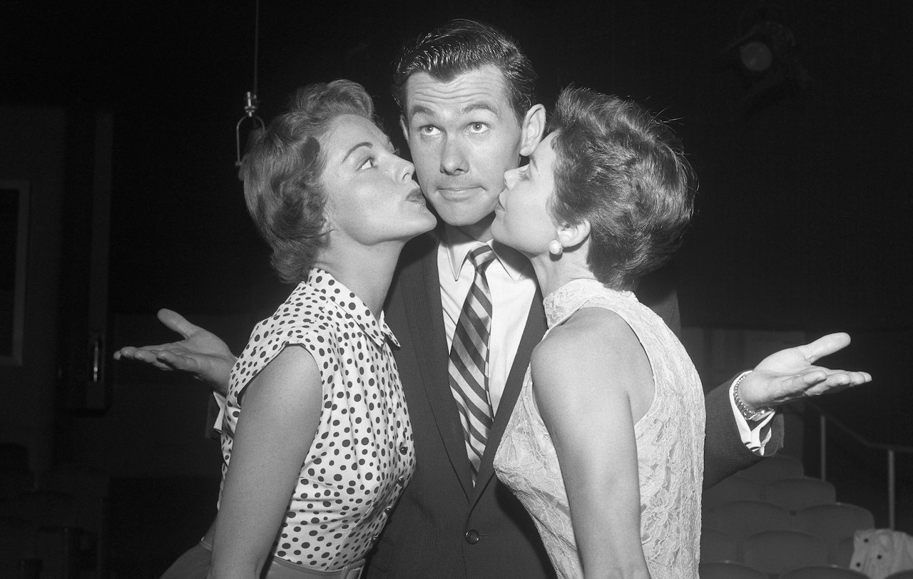 June 29, 1955, Johnny Carson With Virginia Gibson left and wife Joan 