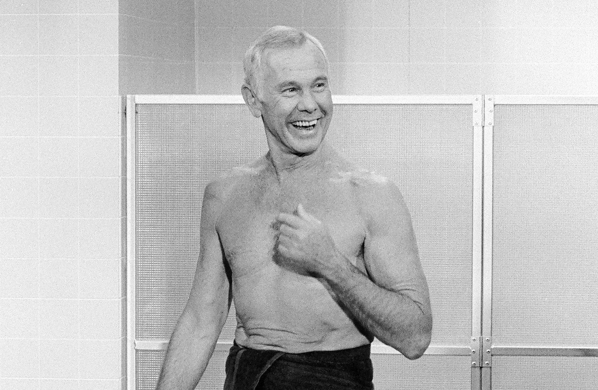 Johnny Carson during segment "Take a Shower With a Star" on November 23, 1983