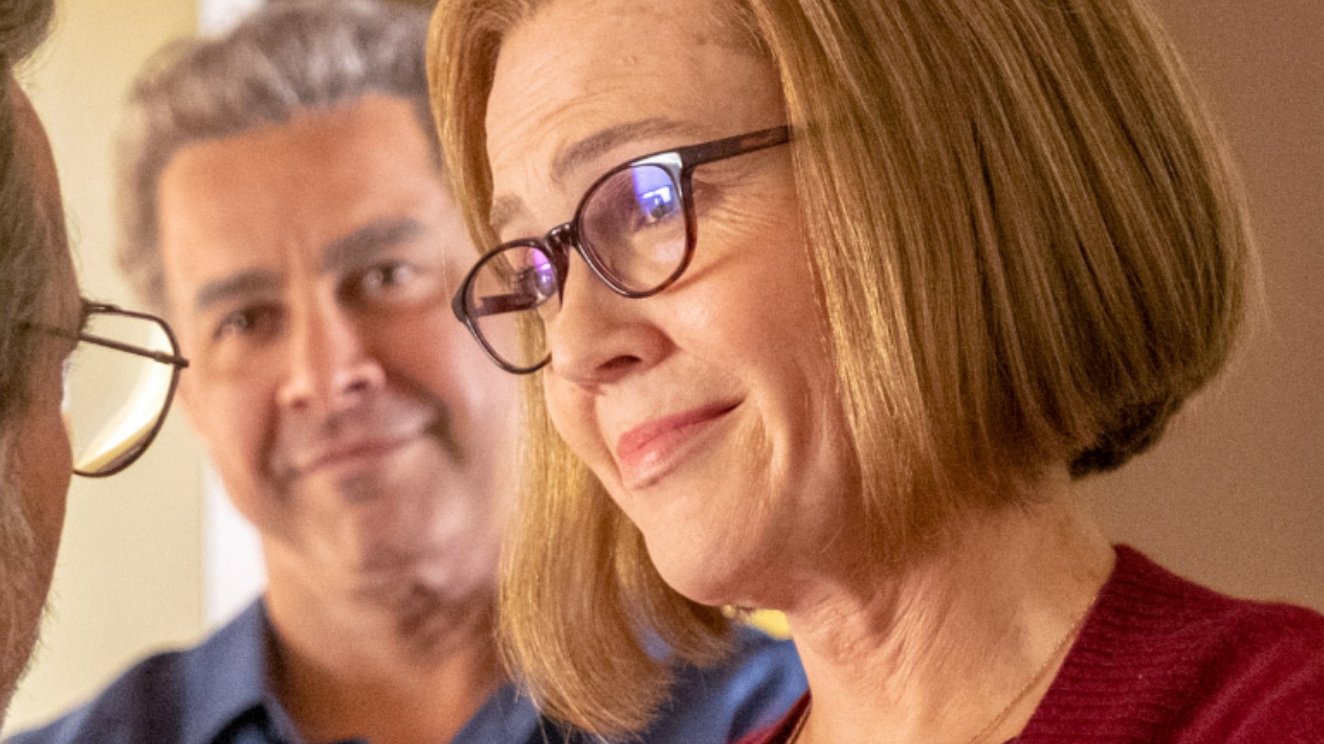 Jon Huertas as Miguel and Mandy Moore and Rebecca looking at Griffin Dunne as Nicky in ‘This Is Us’ Season 6