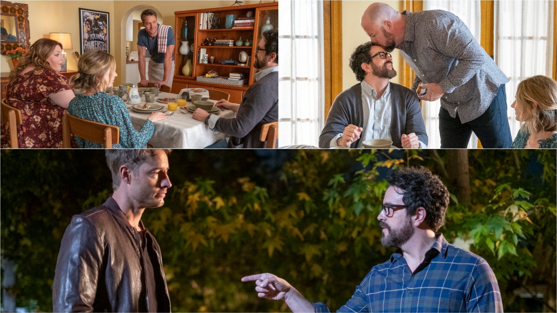 Photo collage of Justin Hartley as Kevin, Adam Korson as Elijah, Chrissy Metz as Kate, Caitlin Thompson as Madison, and Chris Sullivan as Toby in ‘This Is Us’ Season 6 Episode 6