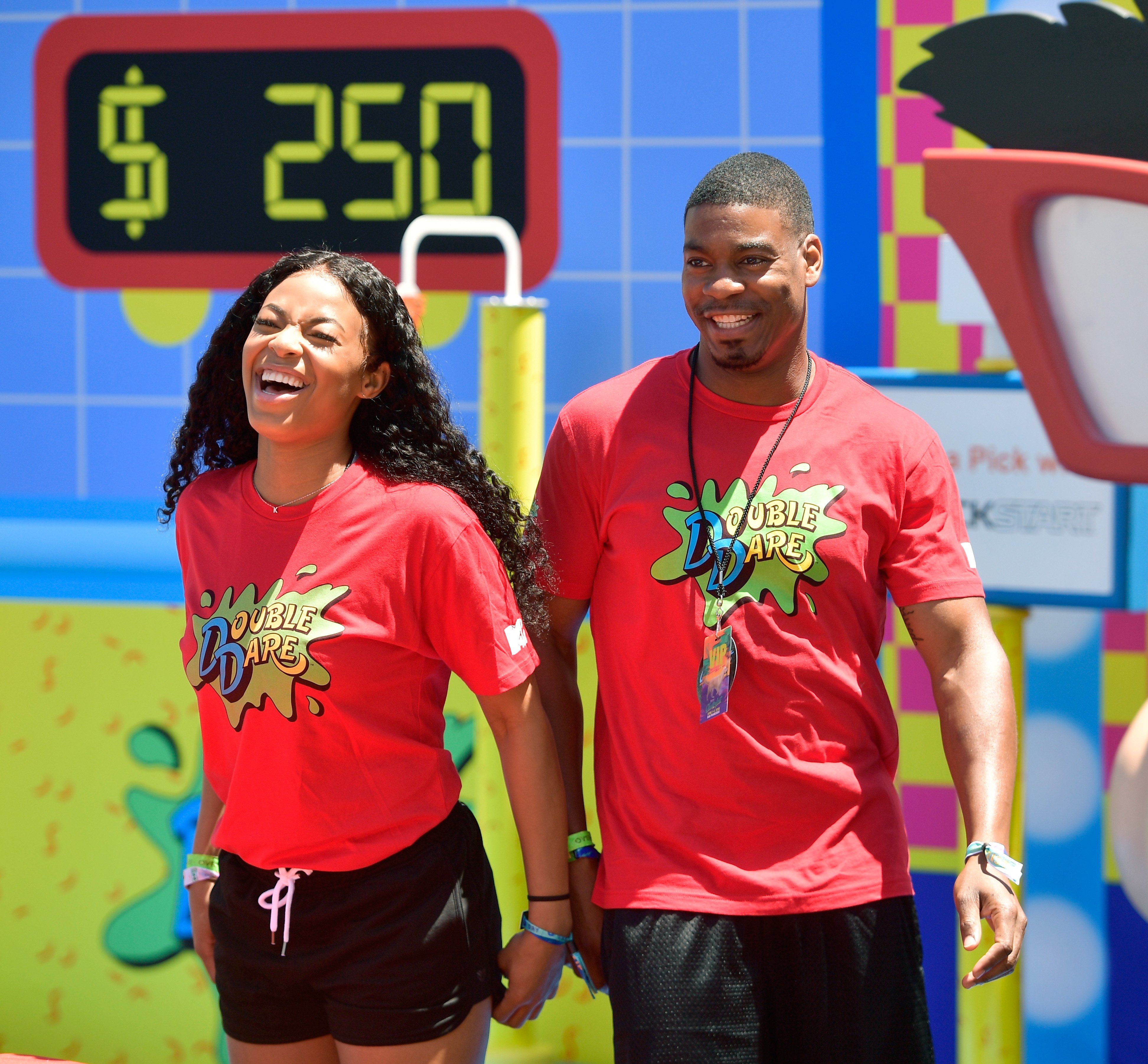 'The Challenge' stars Kam Williams and Leroy Garrett smiling at Double Dare