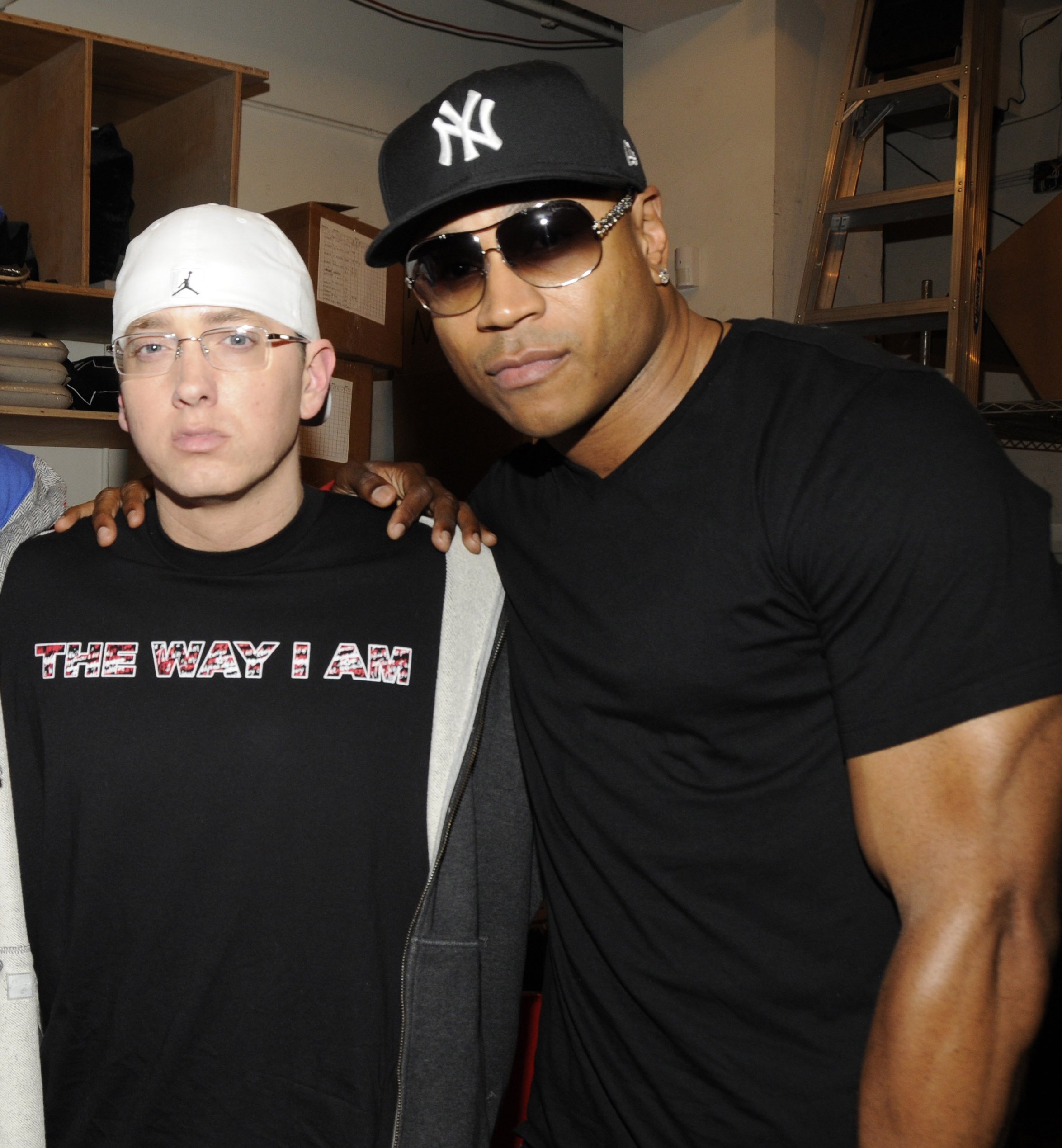 LL Cool J takes a photo with Eminem at Slim Shady's 'The Way I Am' book release party