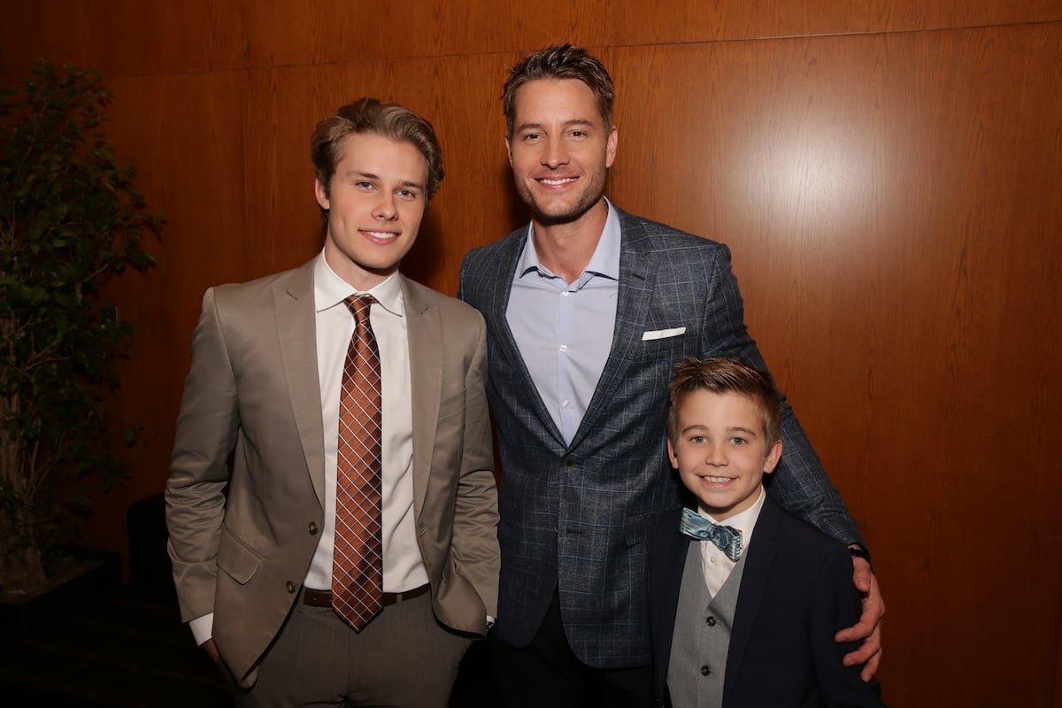 The actors who portray Kevin Pearson -- Logan Shroyer, Justin Hartley, and Parker Bates -- on 'This Is Us' smile for a picture together