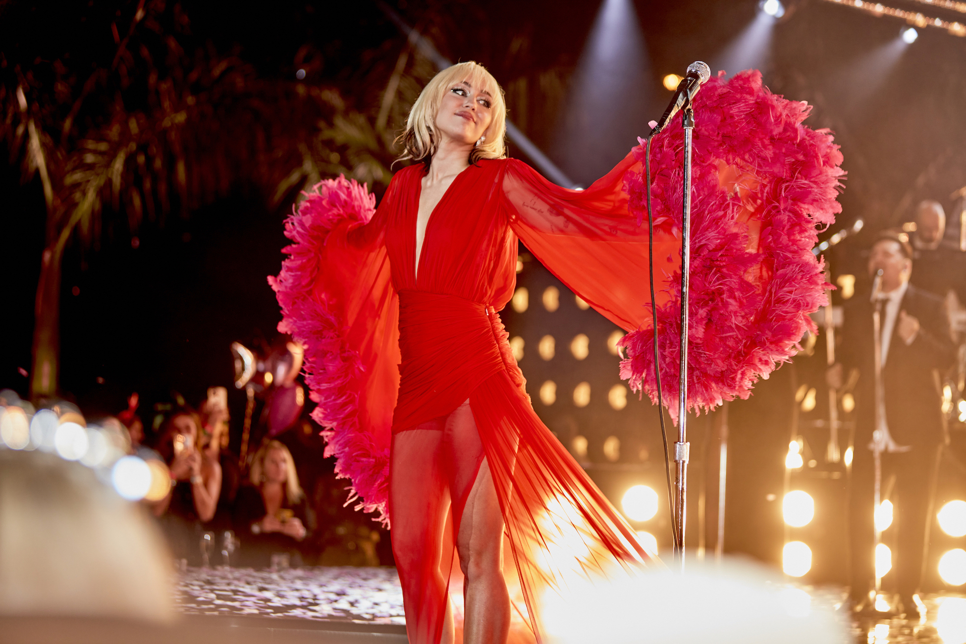 Miley Cyrus performs on 'Miley's New Years Eve Party Hosted by Miley Cyrus and Pete Davidson' dressed in red