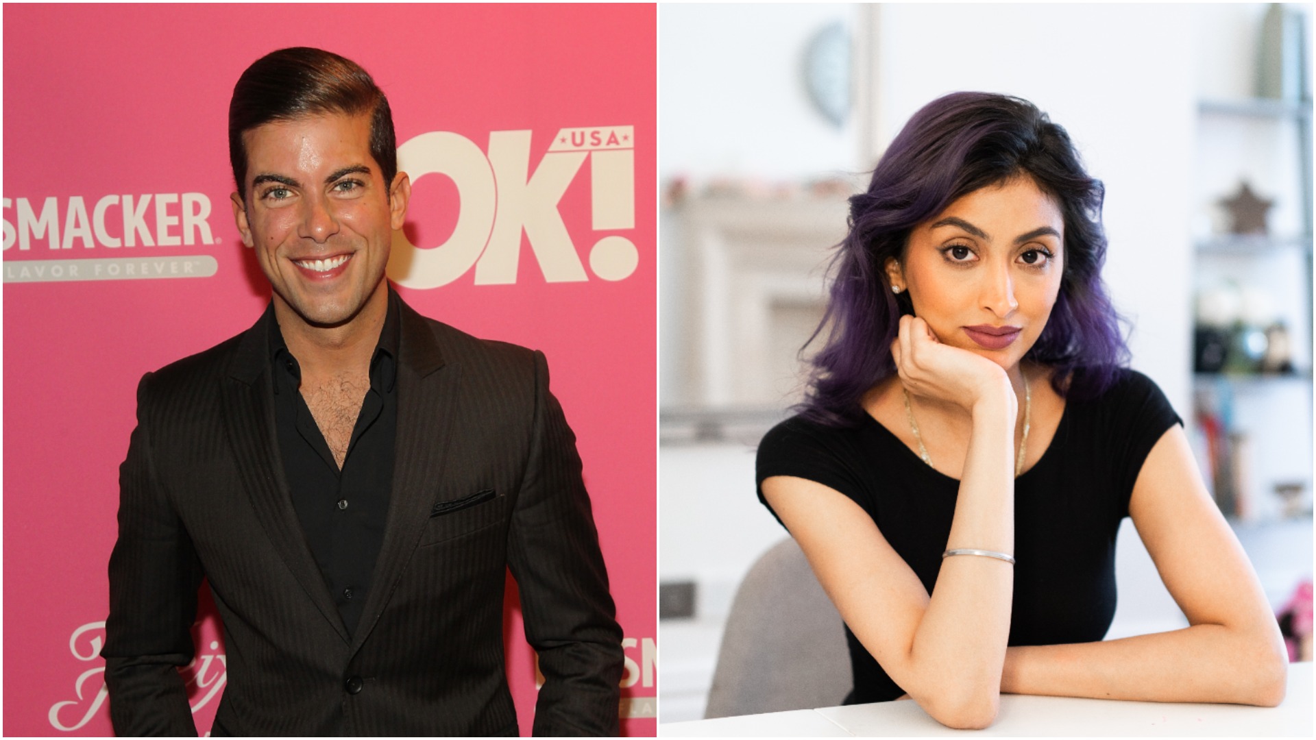 Luis D. Ortiz from 'Million Dollar Listing' wearing a black suit posing at a red carpet event. Nikita Singh poses for a headshot. 