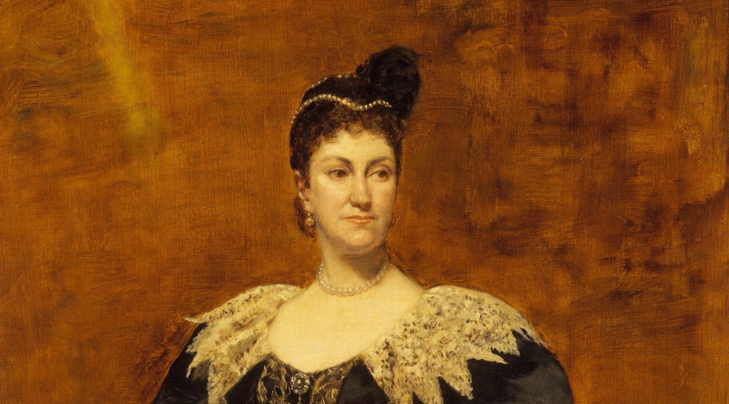 cropped image of a portrait of Mrs. Caroline Astor by Carolus-Duran