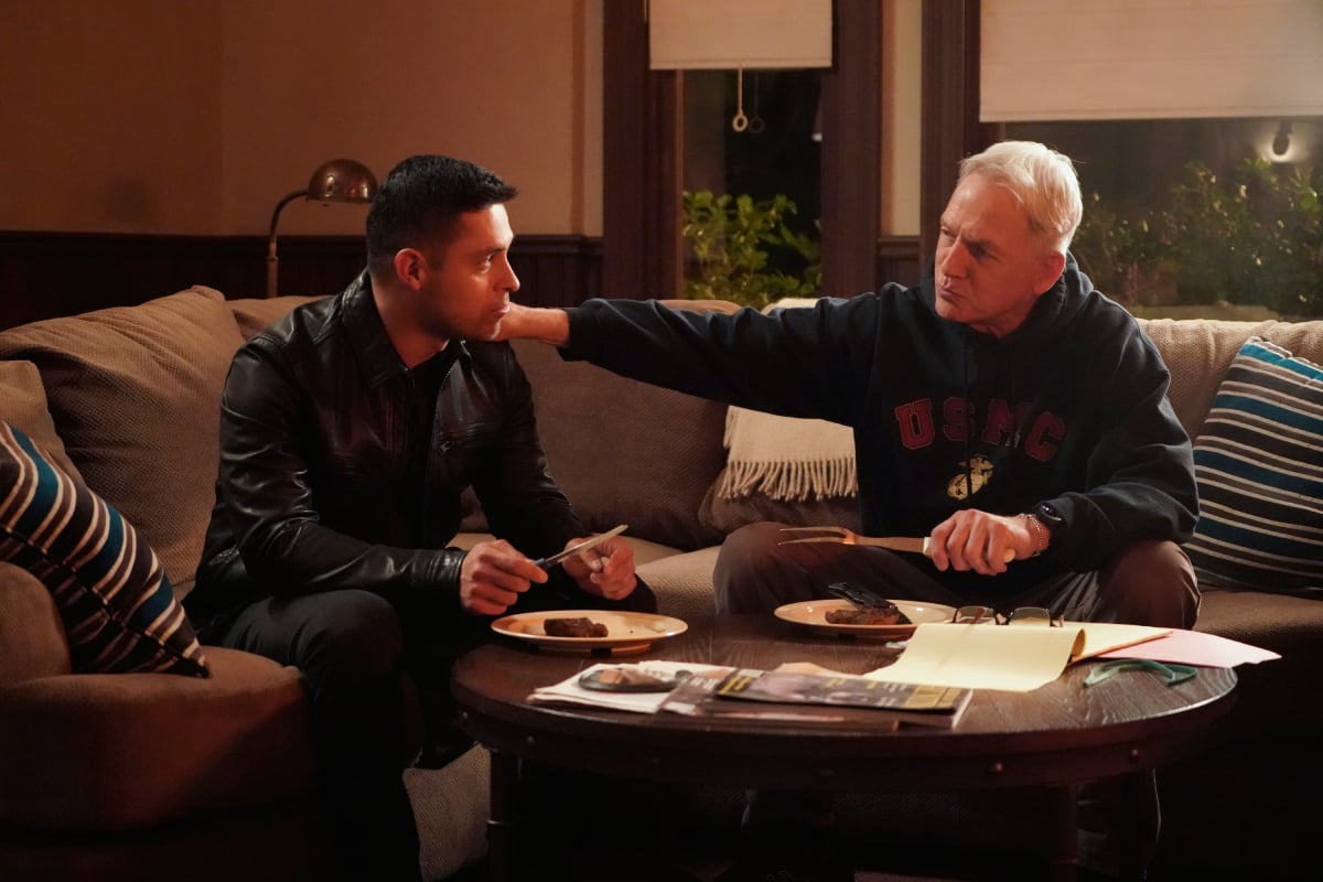NCIS Wilmer Valderrama’s Agent Torres is seemingly comforted with a hand on the shoulder from Mark Harmon’s Agent Gibbs