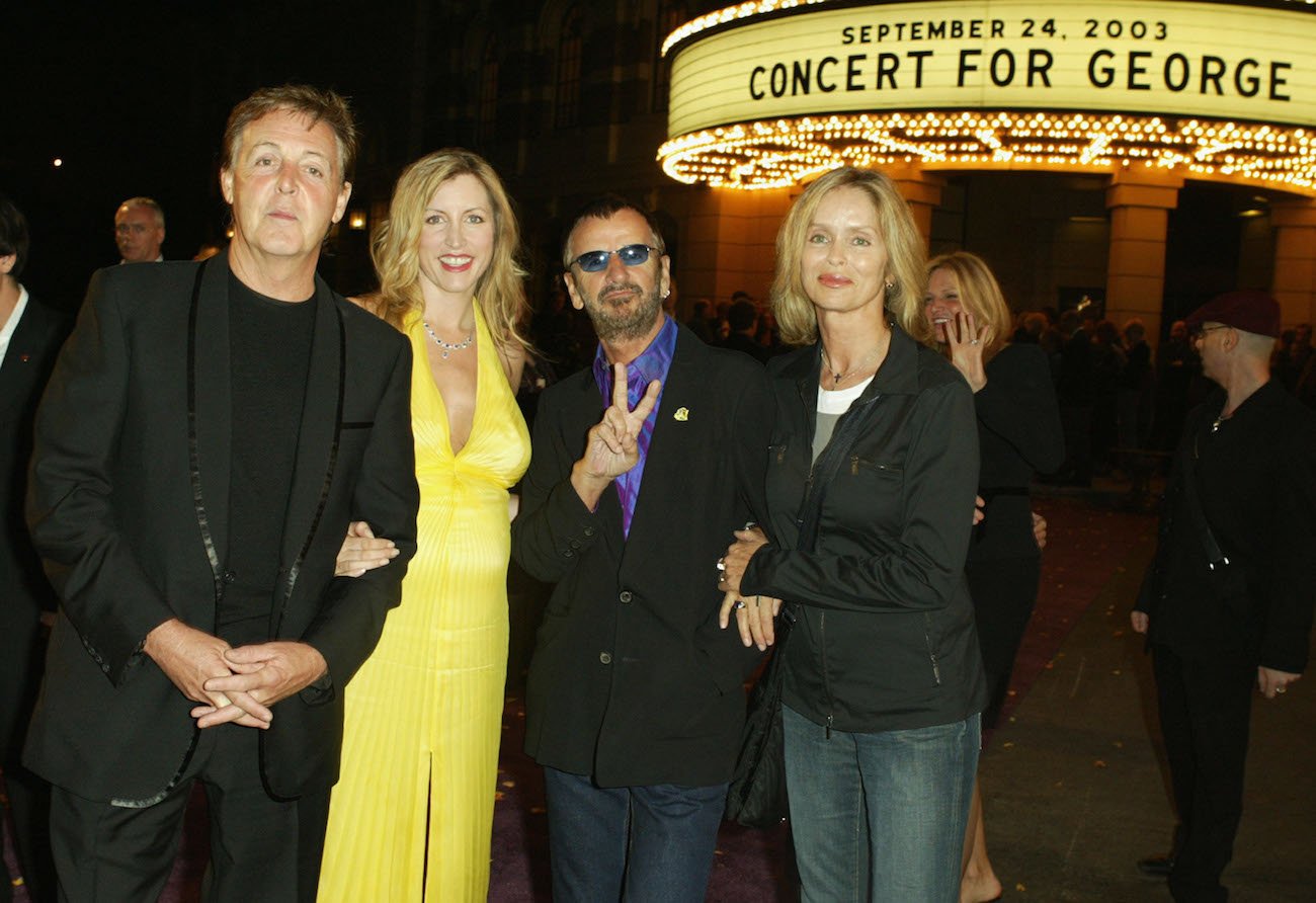 Paul McCartney, Heather Mills, Ringo Starr, and Barbara Bach at the premiere of 'Concert for George' in 2003.