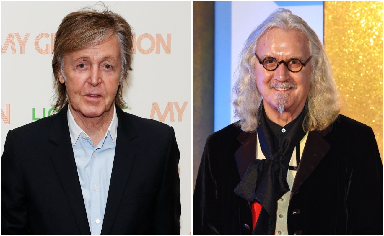 Paul McCartney in black at the premiere of 'My Generation' in 2018, and Billy Connolly wearing black at the National Television Awards in 2016.
