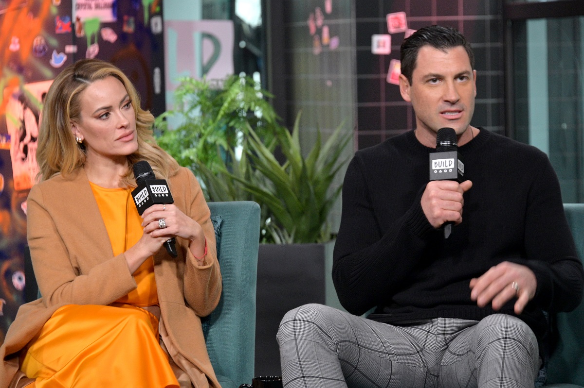 Peta Murgatroyd and Maks Chmerkovskiy speaking and answering questions during a visit to Build