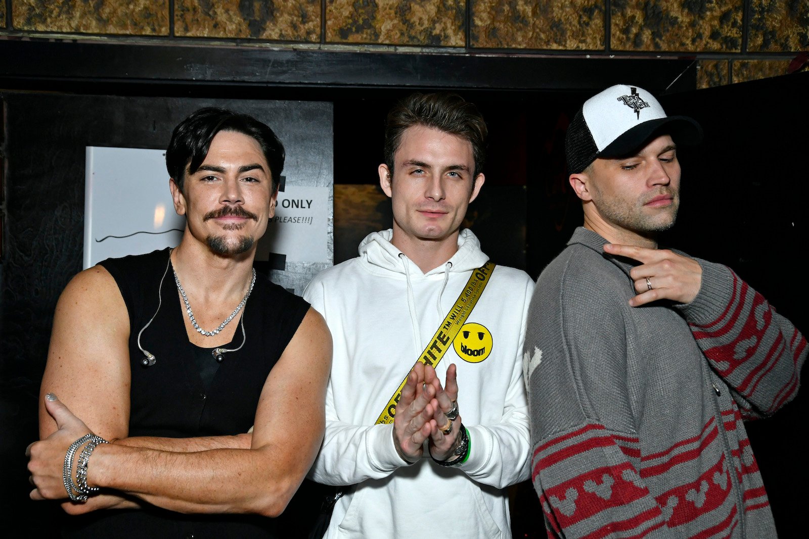 Tom Sandoval, James Kennedy and Tom Schwartz from Vanderpump Rules pose backstage before Tom Sandoval and The Most Extras at The Canyon performance