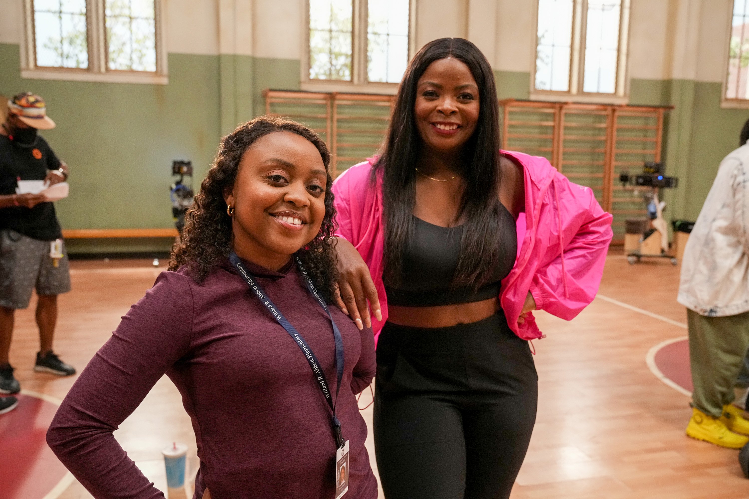 Quinta Brunson and Janelle James posing with each other for the camera during an episode of 'Abbott Elementary'