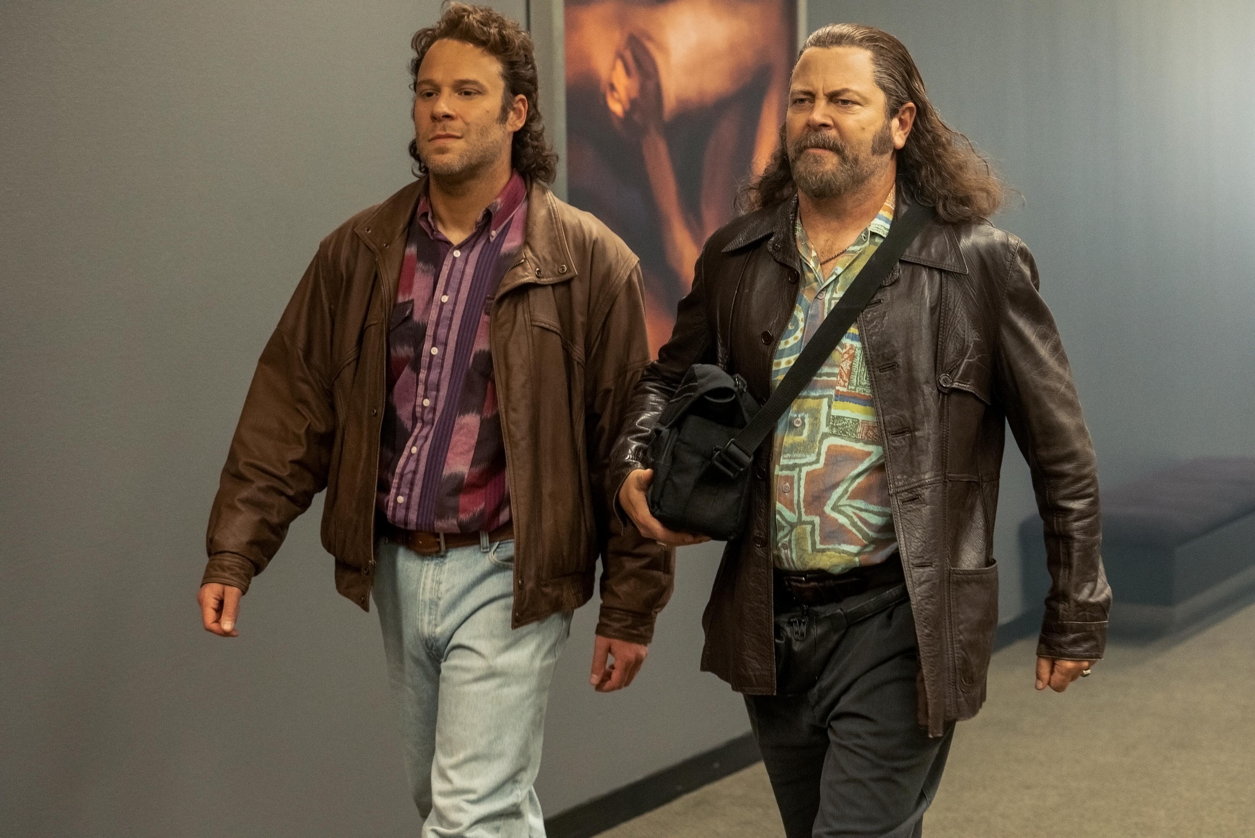 Rand (Seth Rogen) and Miltie (Nick Offerman) in episode 3 of the Hulu series 'Pam and Tommy'