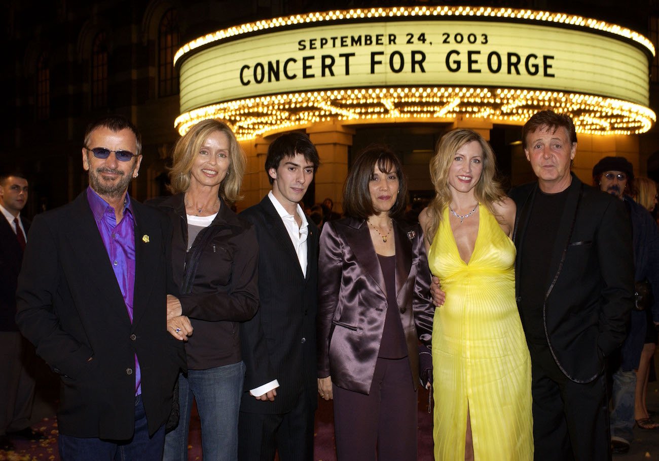 Ringo Starr, Barbara Bach, Dhani Harrison, Olivia Harrison, Heather Mills, and Paul McCartney at the premiere of 'Concert for George' in 2003.