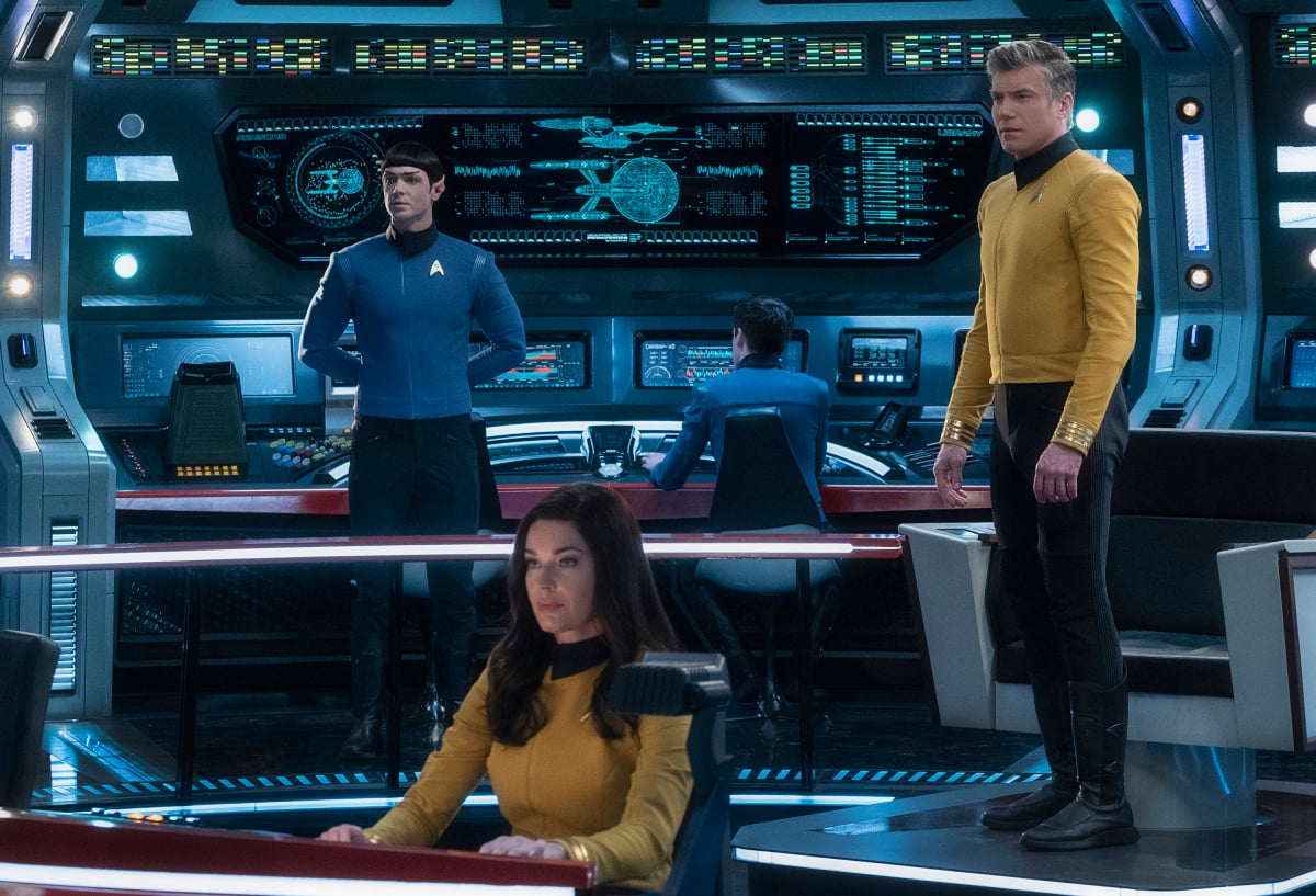 'Star Trek: Strange New Worlds' -- Spock and Pike stand on the bridge over Number One